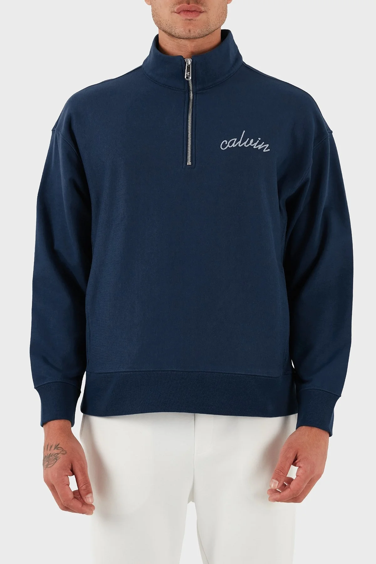 Calvin Klein Pamuklu Relaxed Fit Yarım Fermuarlı Dik Yaka LV04RC227GC3I Erkek Sweat LV04RC227G C3I LACİVERT - 3