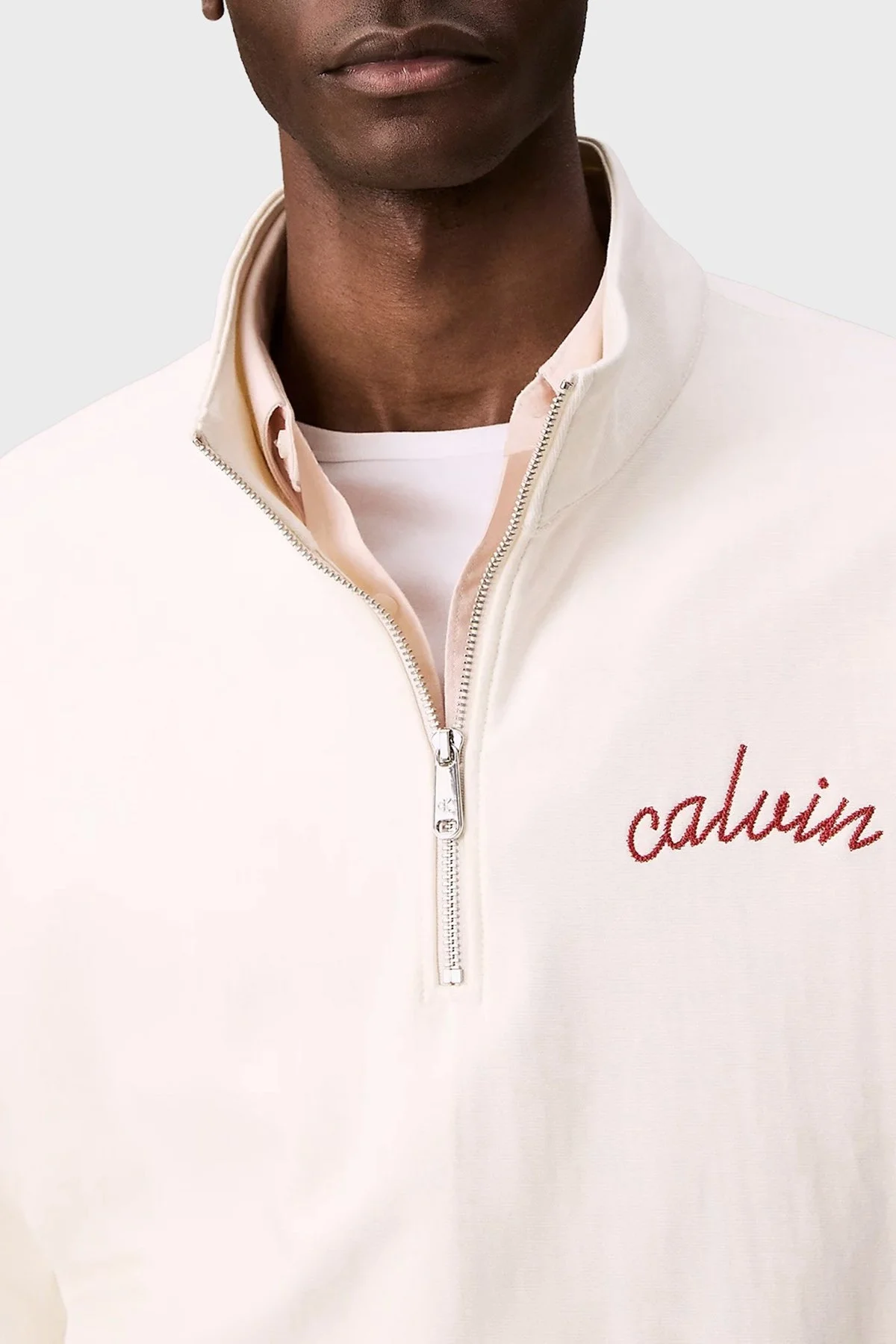 Calvin Klein Pamuklu Relaxed Fit Yarım Fermuarlı Dik Yaka LV04RC227GYAS Erkek Sweat LV04RC227G YAS BEYAZ - 5