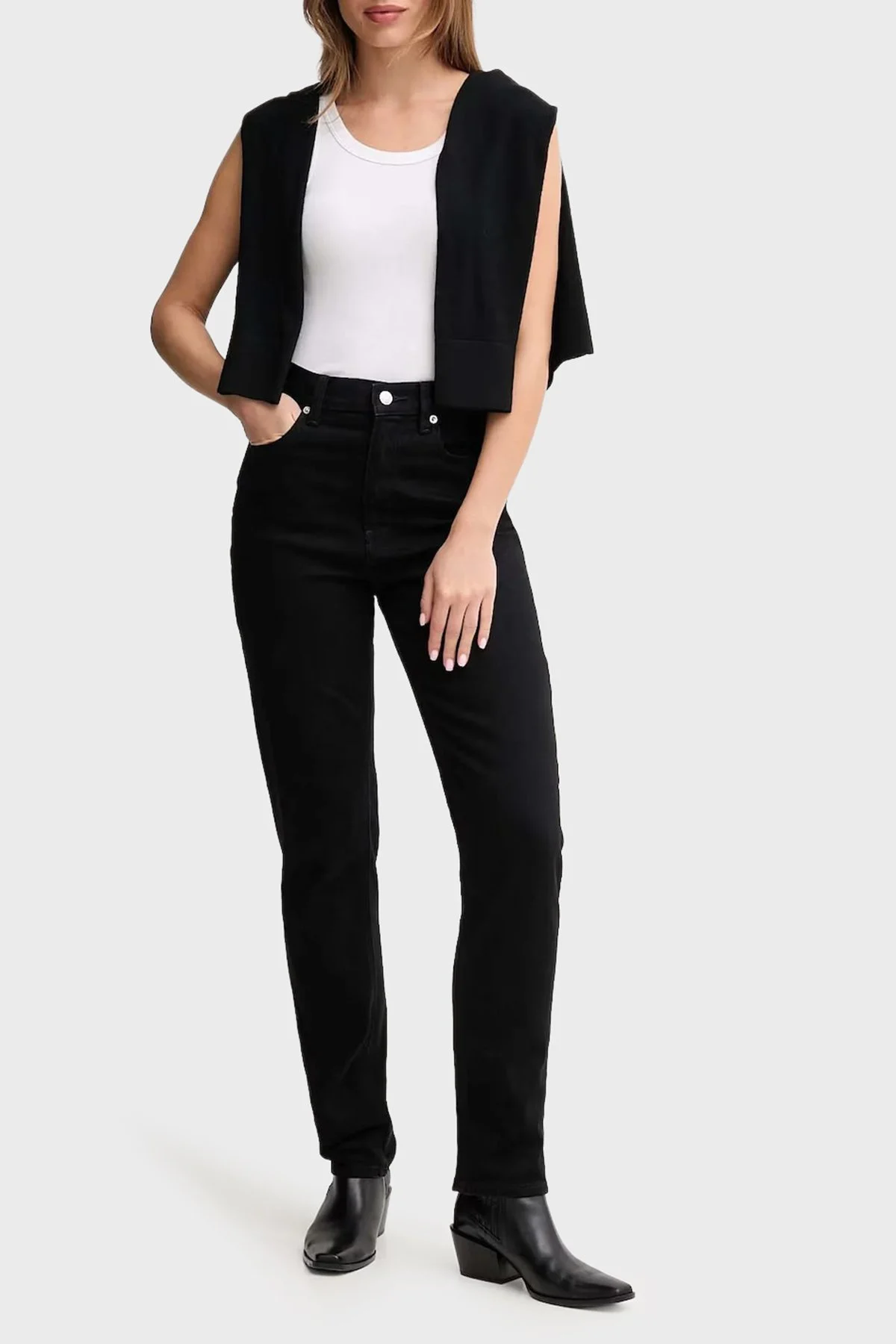 Calvin Klein Pamuklu Relaxed Fit Yüksek Bel Daralan Paça Jeans Bayan Kot Pantolon LV047D843G TWM SİYAH - 2