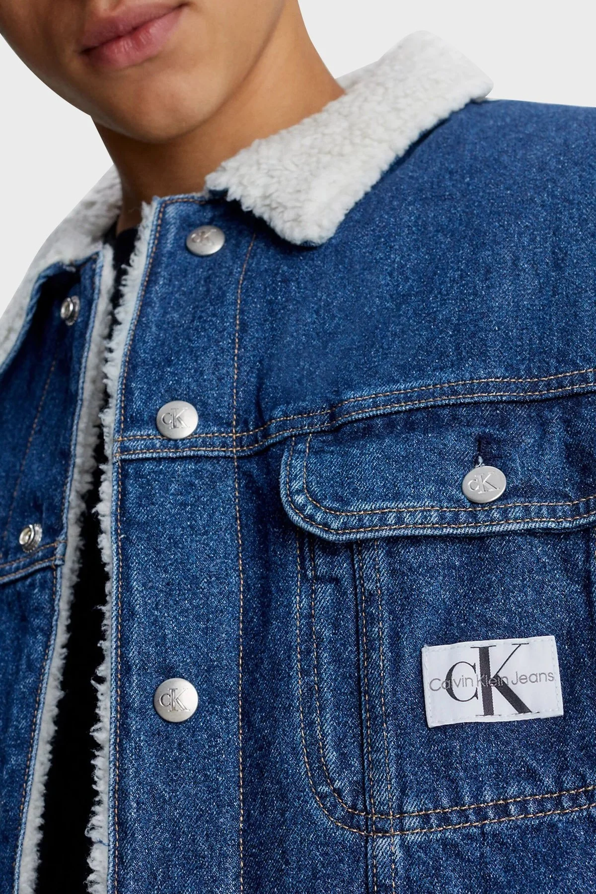 Calvin Klein Pamuklu Sherpa Regular Fit 90s J30J3239051A4 Erkek Kot Ceket J30J323905 1A4 LACİVERT - 4