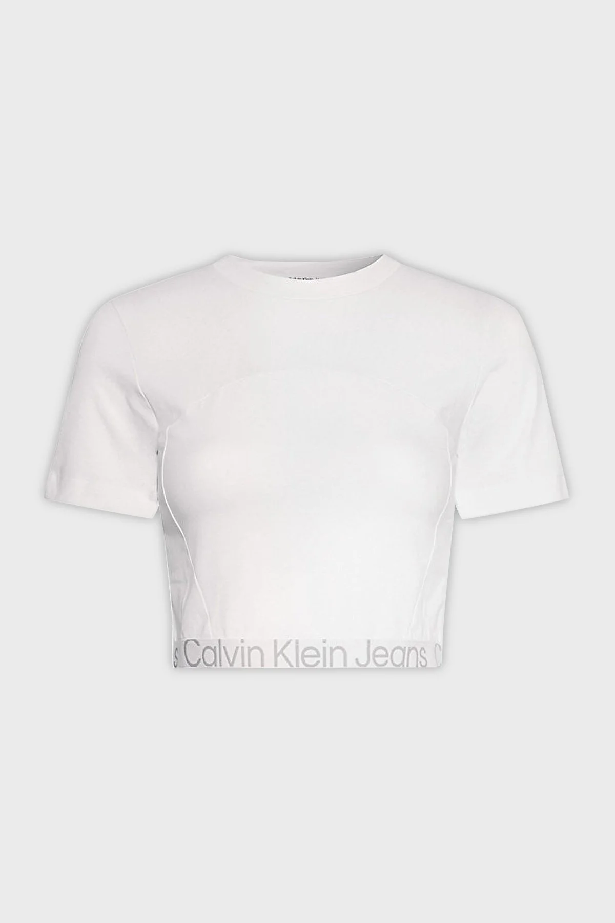 Calvin Klein Pamuklu Slim Fit Bisiklet Yaka Crop J20J222189YBI Bayan T Shirt J20J222189 YBI BEYAZ - 5