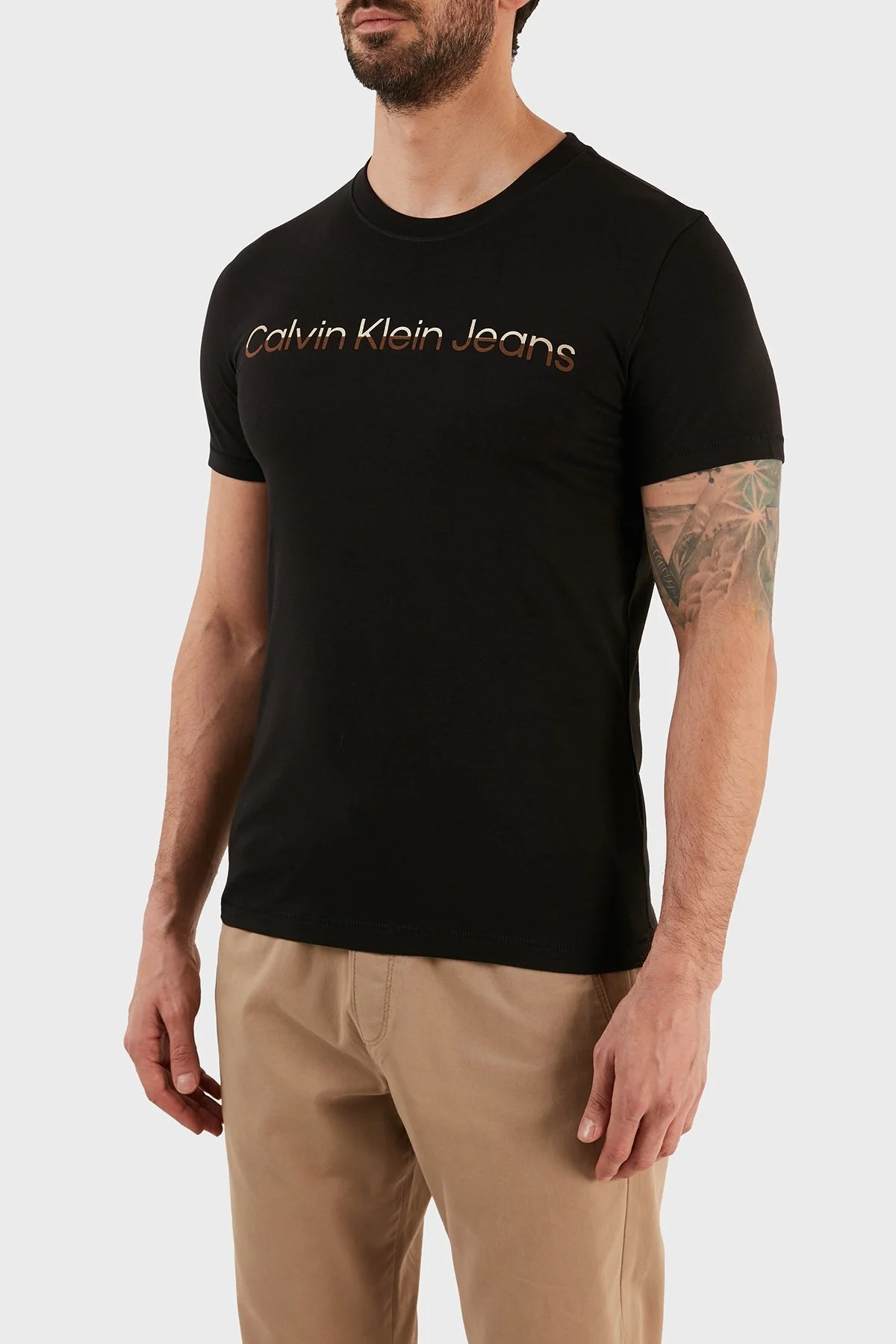 Calvin Klein Pamuklu Slim Fit Bisiklet Yaka Erkek T Shirt J30J322511 BEH SİYAH - 3