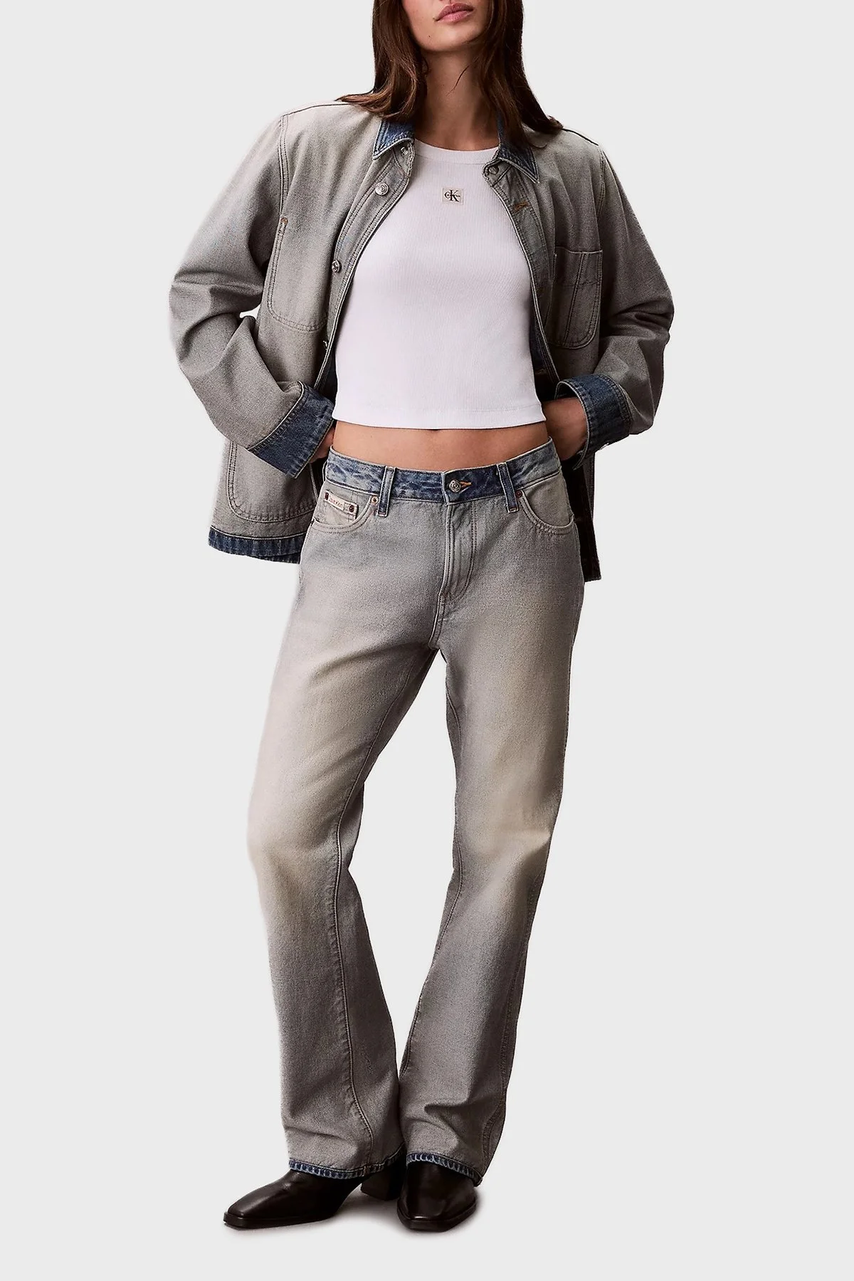 Calvin Klein Pamuklu Slim Fit Bisiklet Yaka Fitilli Crop LV047C200GYAA Bayan T Shirt LV047C200G YAA BEYAZ - 2