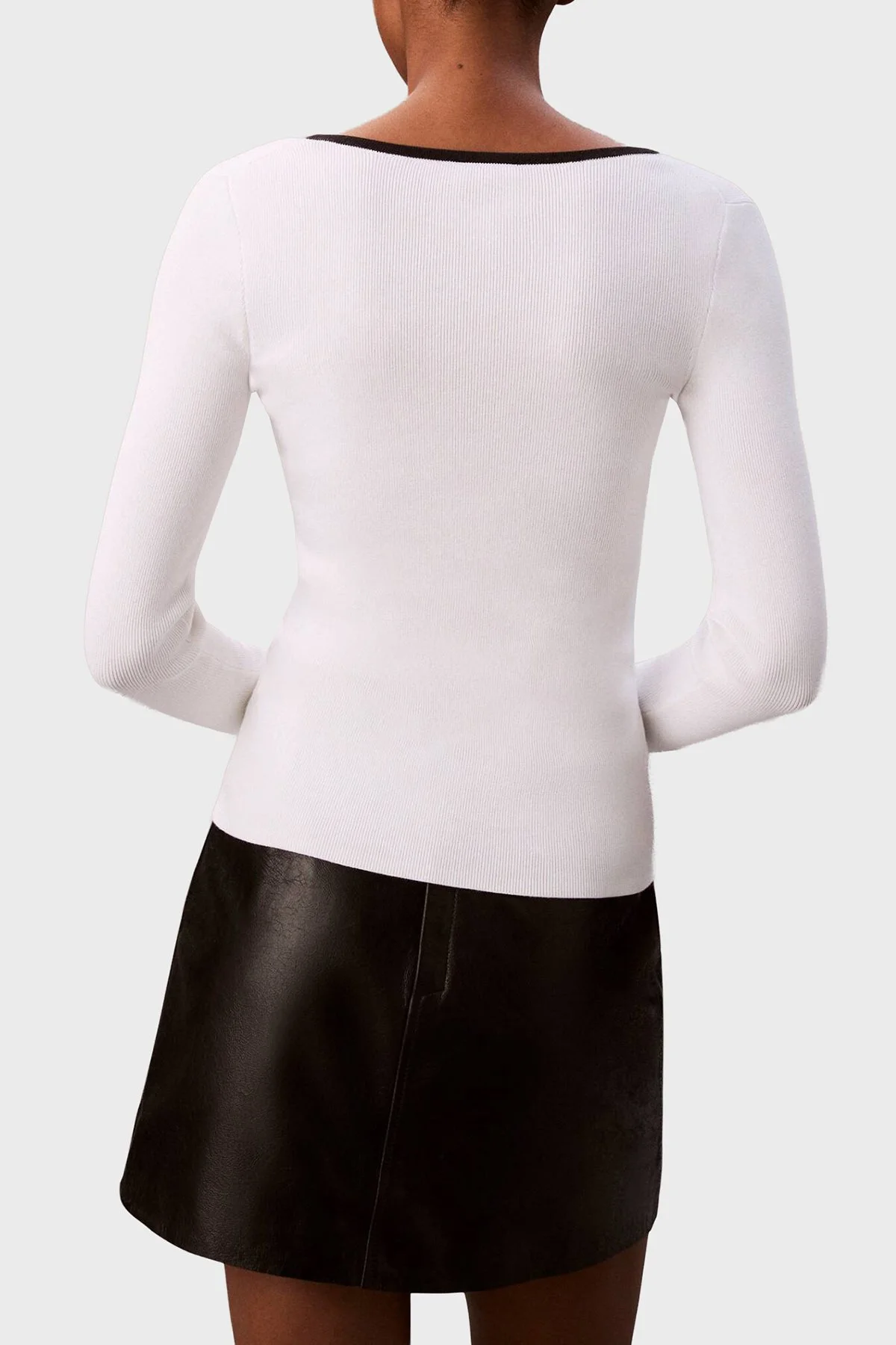 Calvin Klein Pamuklu Slim Fit Bisiklet Yaka Fitilli LV044D360GUB1 Bayan Kazak LV044D360G UB1 SİYAH - 3