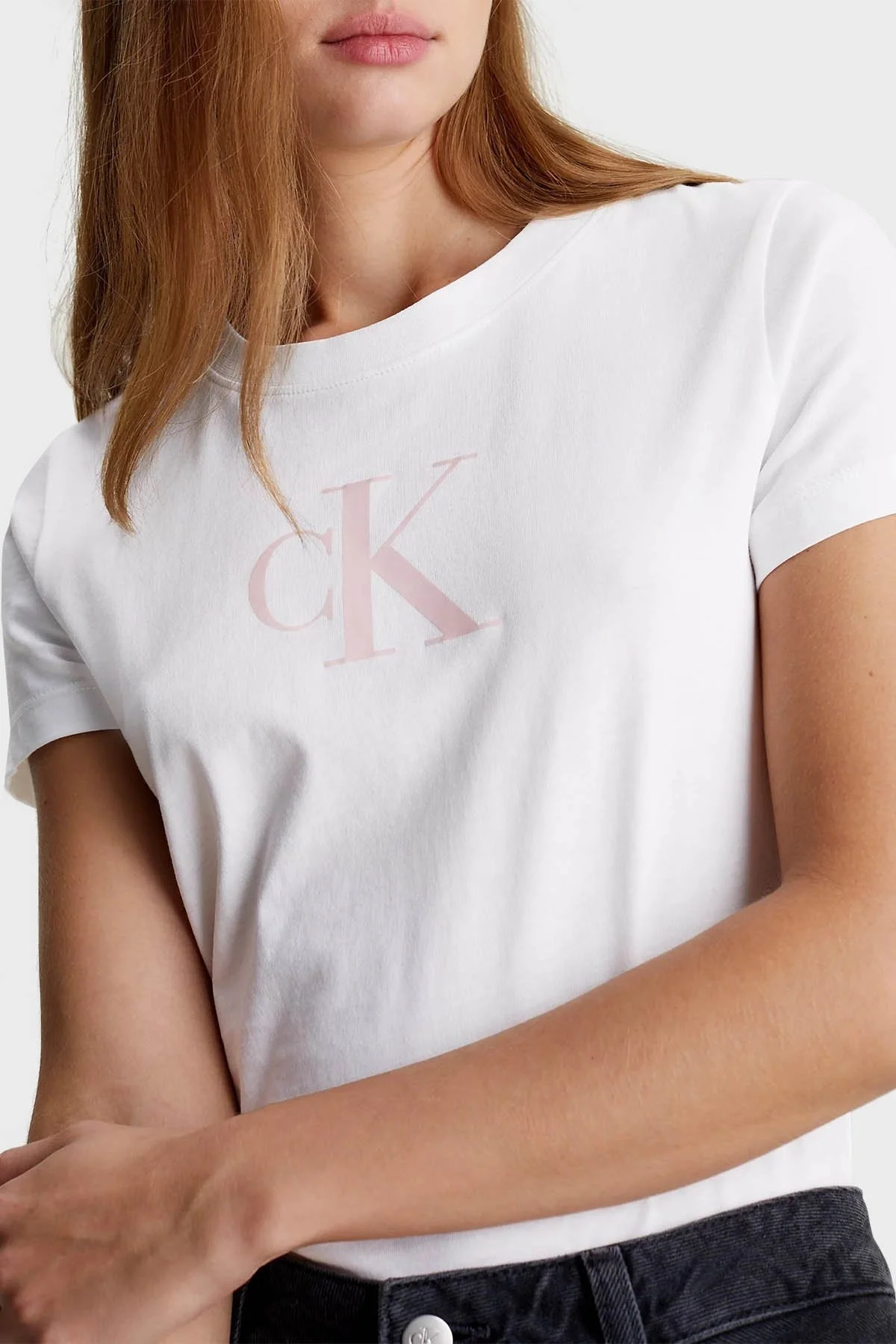 Calvin Klein Pamuklu Slim Fit Bisiklet Yaka J20J2223430K4 Bayan T Shirt J20J222343 0K4 BEYAZ - 3