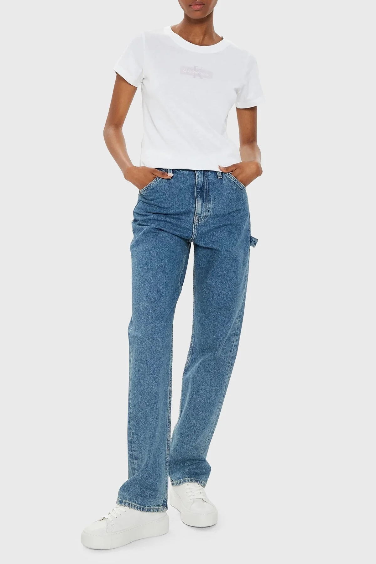 Calvin Klein Pamuklu Slim Fit Bisiklet Yaka J20J223625YAF Bayan T Shirt J20J223625 YAF BEYAZ - 3