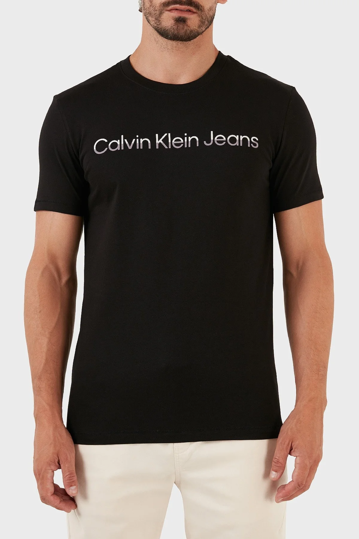 Calvin Klein Pamuklu Slim Fit Bisiklet Yaka J30J3225110GO Erkek T Shirt J30J322511 0GO SİYAH - 1