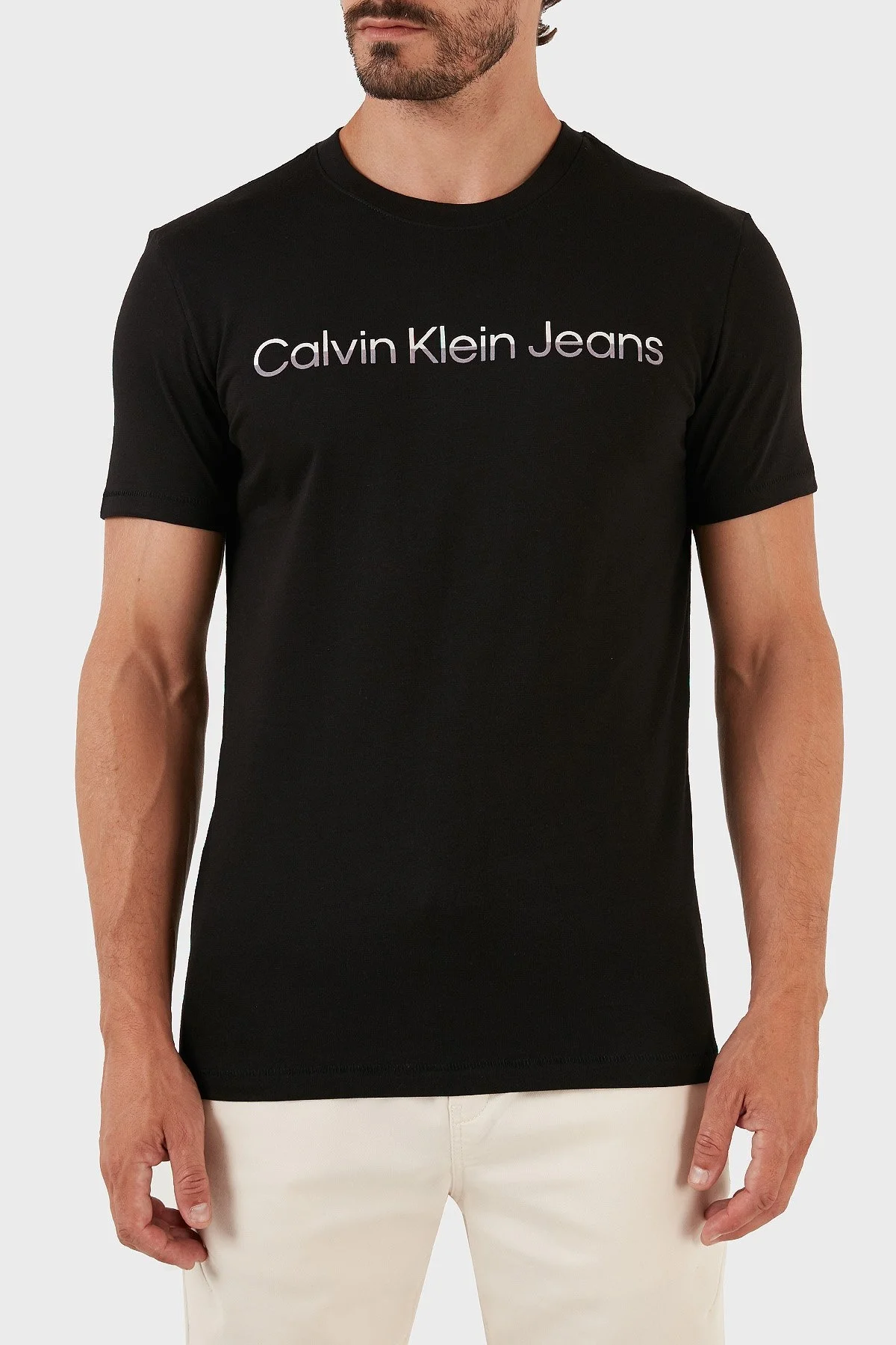 Calvin Klein Pamuklu Slim Fit Bisiklet Yaka J30J3225110GO Erkek T Shirt J30J322511 0GO SİYAH - 5