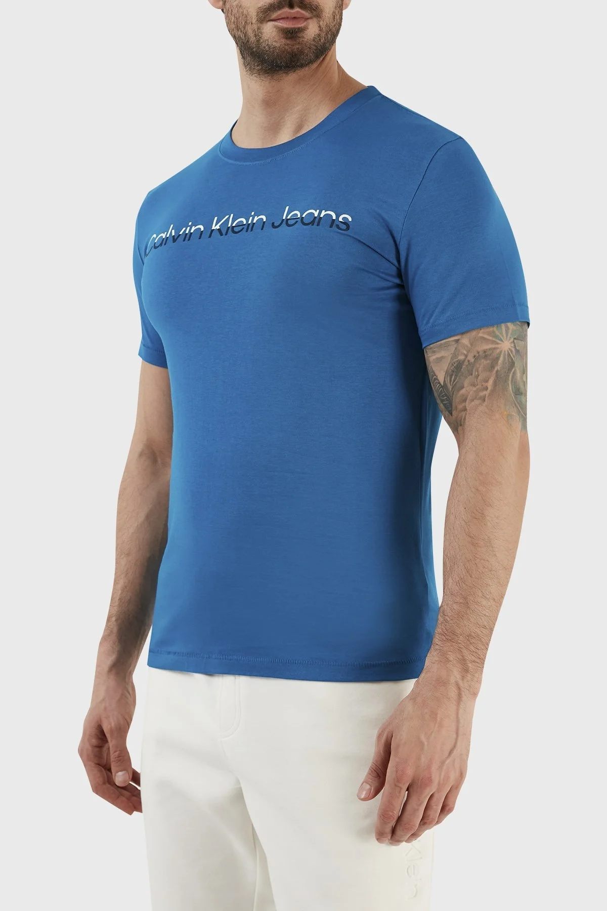 Calvin Klein Pamuklu Slim Fit Bisiklet Yaka J30J322511C3B Erkek T Shirt J30J322511 C3B MAVİ - 2