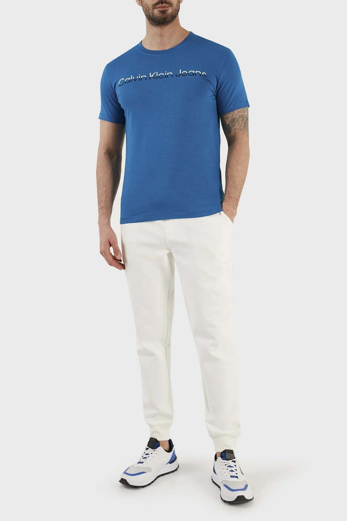 Calvin Klein Pamuklu Slim Fit Bisiklet Yaka J30J322511C3B Erkek T Shirt J30J322511 C3B MAVİ - 3
