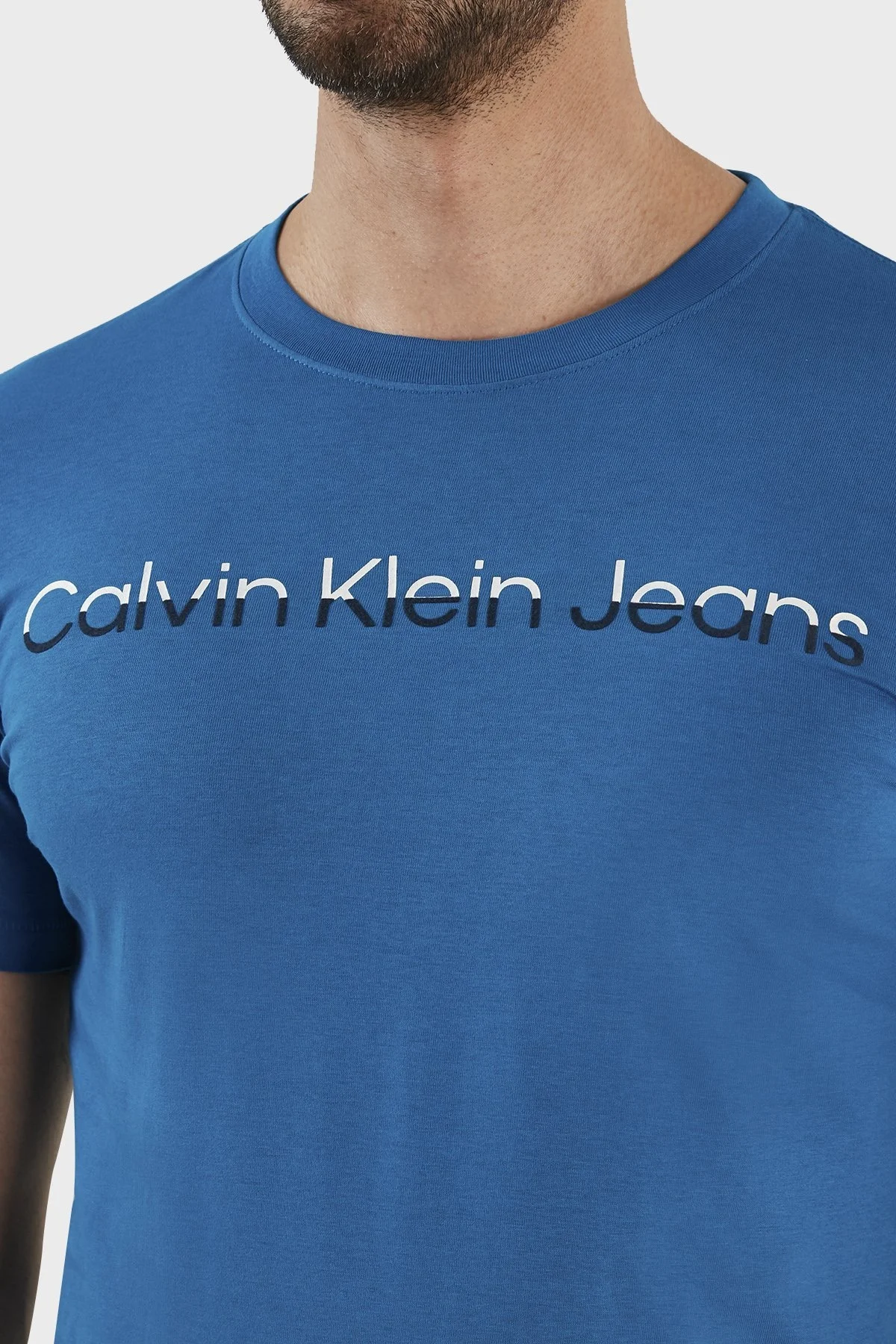 Calvin Klein Pamuklu Slim Fit Bisiklet Yaka J30J322511C3B Erkek T Shirt J30J322511 C3B MAVİ - 5