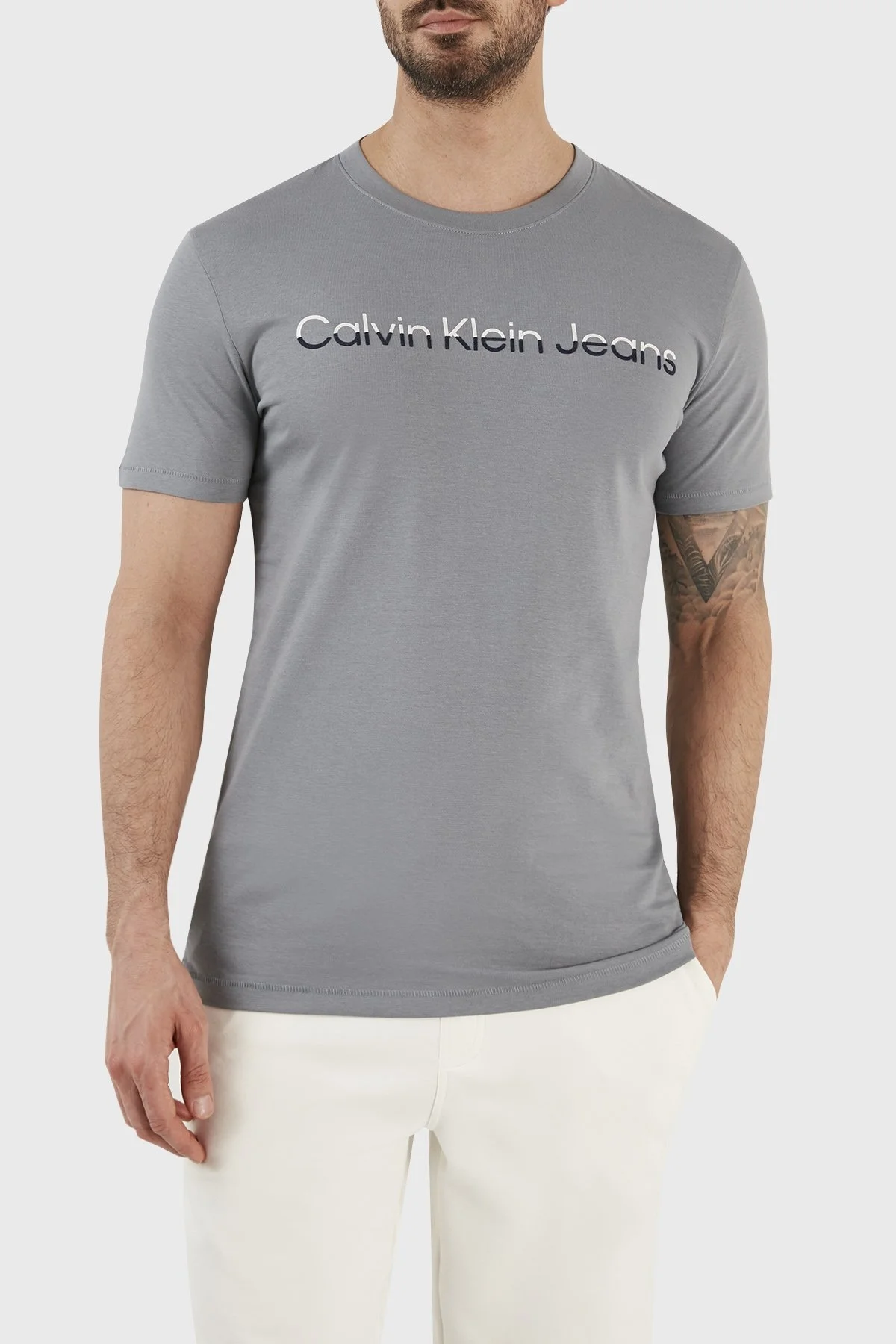 Calvin Klein Pamuklu Slim Fit Bisiklet Yaka J30J322511PN6 Erkek T Shirt J30J322511 PN6 GRİ - 2