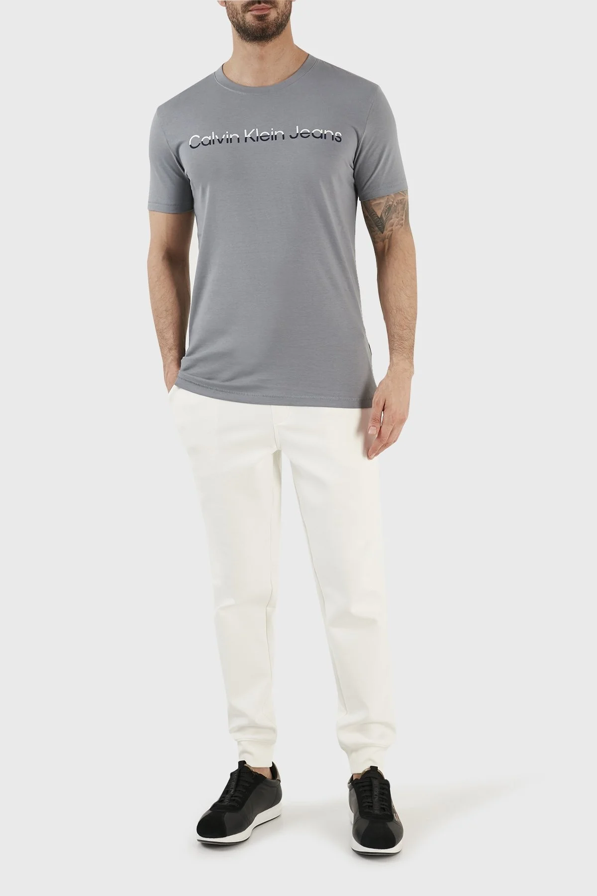 Calvin Klein Pamuklu Slim Fit Bisiklet Yaka J30J322511PN6 Erkek T Shirt J30J322511 PN6 GRİ - 4