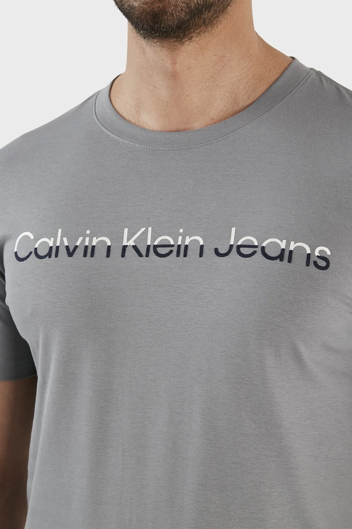 Calvin Klein Pamuklu Slim Fit Bisiklet Yaka J30J322511PN6 Erkek T Shirt J30J322511 PN6 GRİ - 5