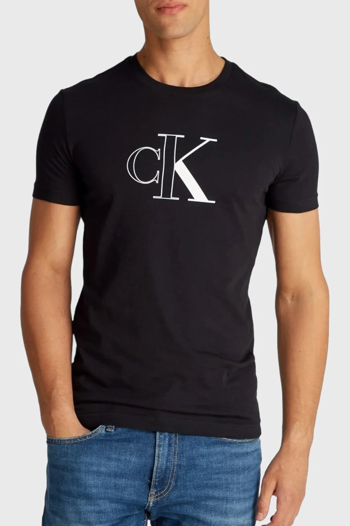 Calvin Klein Pamuklu Slim Fit Bisiklet Yaka J30J325678BEH Erkek T Shirt J30J325678 BEH SİYAH - 1
