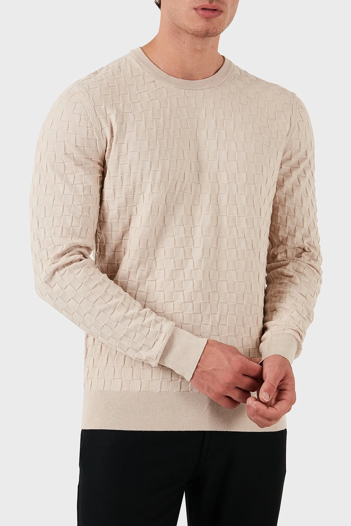 Calvin Klein Pamuklu Yünlü Slim Fit Bisiklet Yaka K10K113747ACE Erkek Kazak K10K113747 ACE EKRU - 6