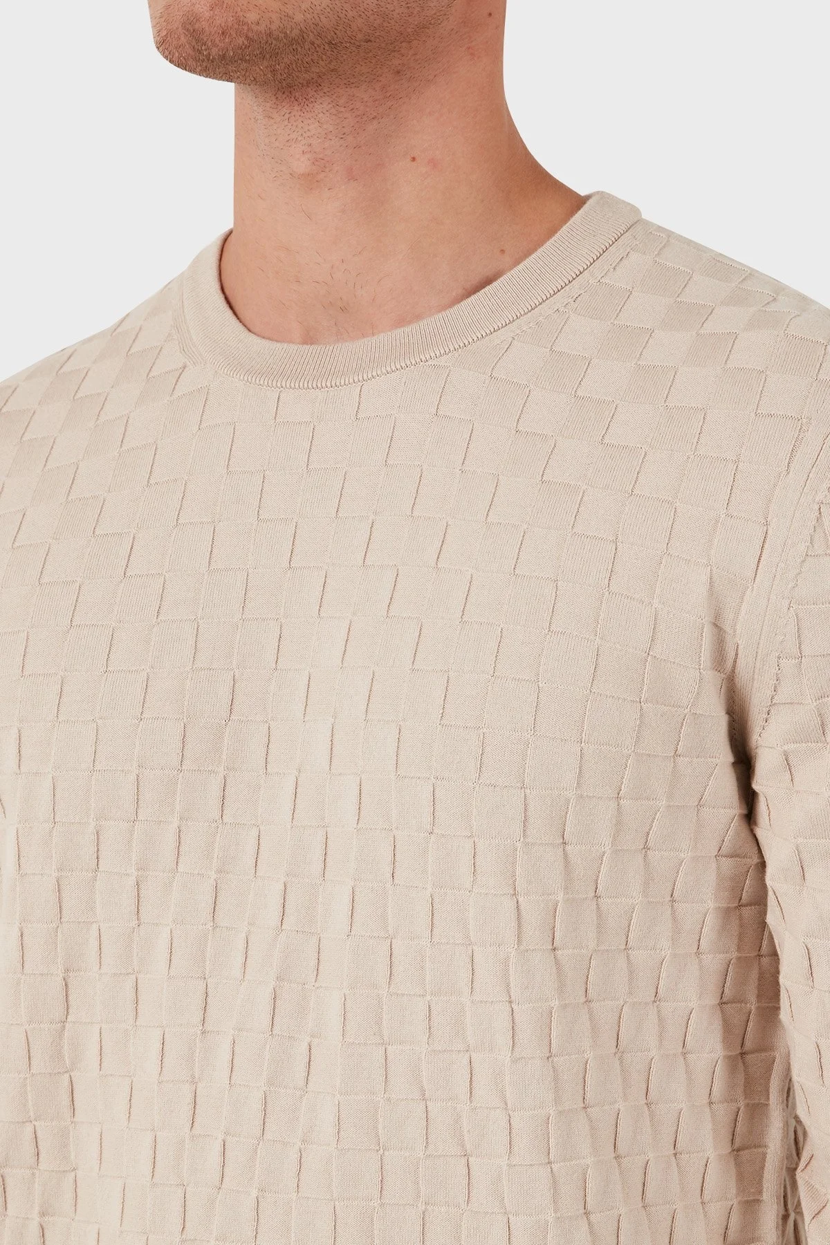 Calvin Klein Pamuklu Yünlü Slim Fit Bisiklet Yaka K10K113747ACE Erkek Kazak K10K113747 ACE EKRU - 8