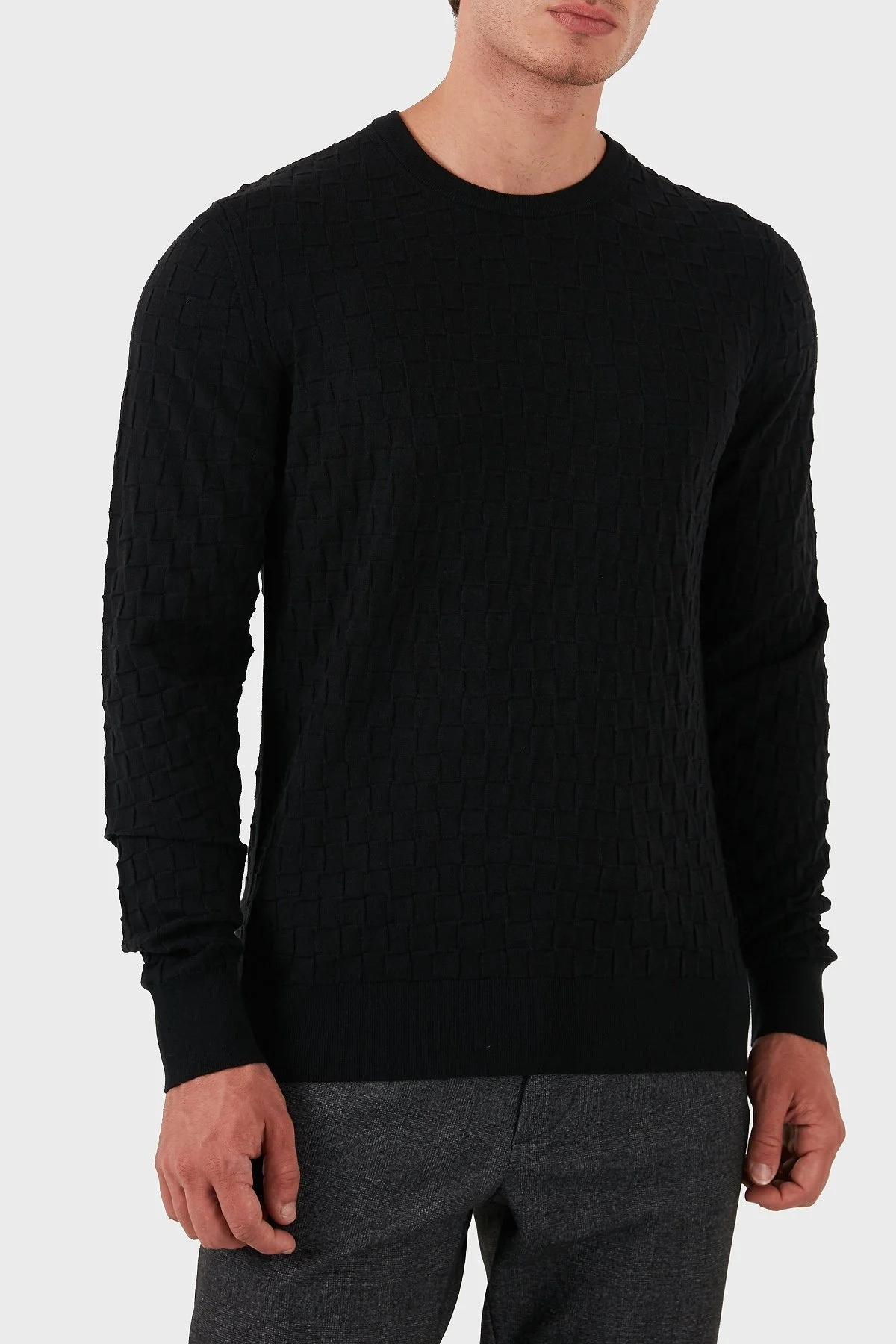 Calvin Klein Pamuklu Slim Fit Bisiklet Yaka K10K113747BEH Erkek Kazak K10K113747 BEH SİYAH - 1