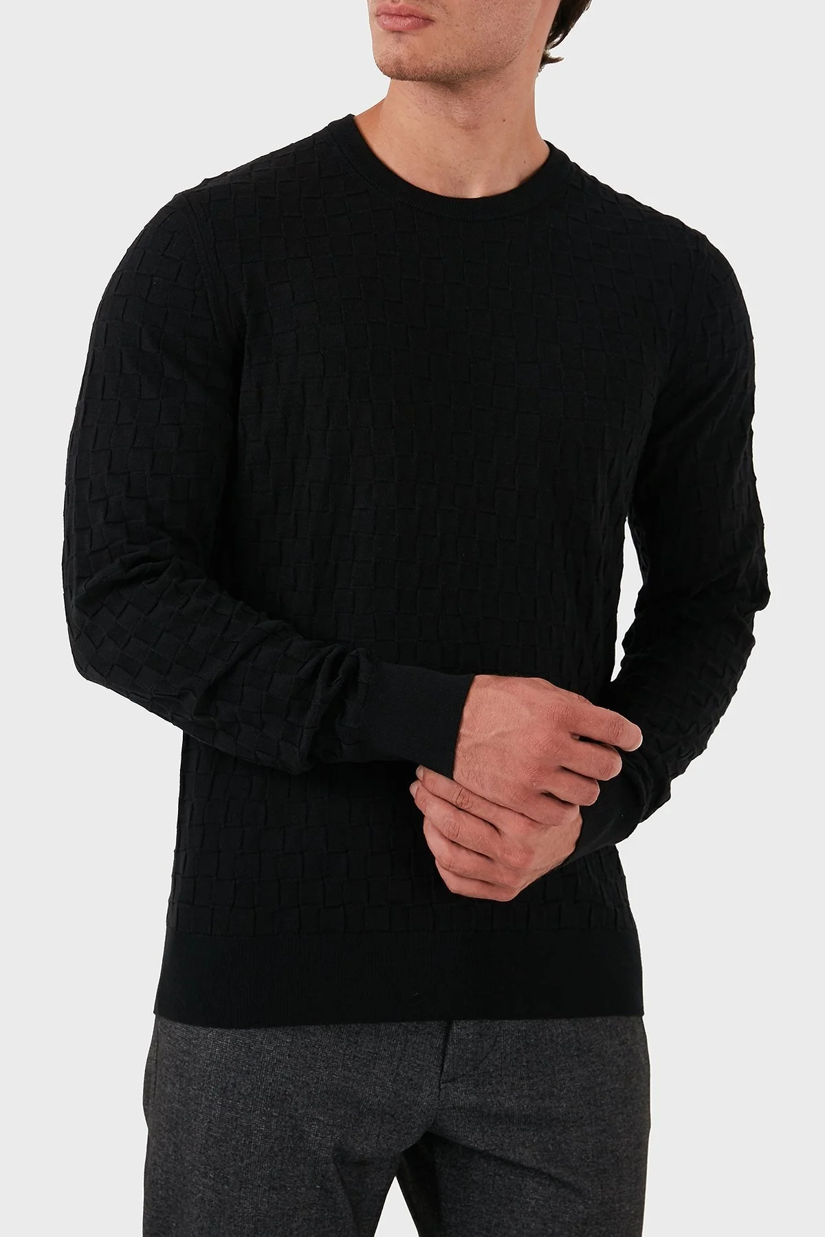 Calvin Klein Pamuklu Slim Fit Bisiklet Yaka K10K113747BEH Erkek Kazak K10K113747 BEH SİYAH - 4