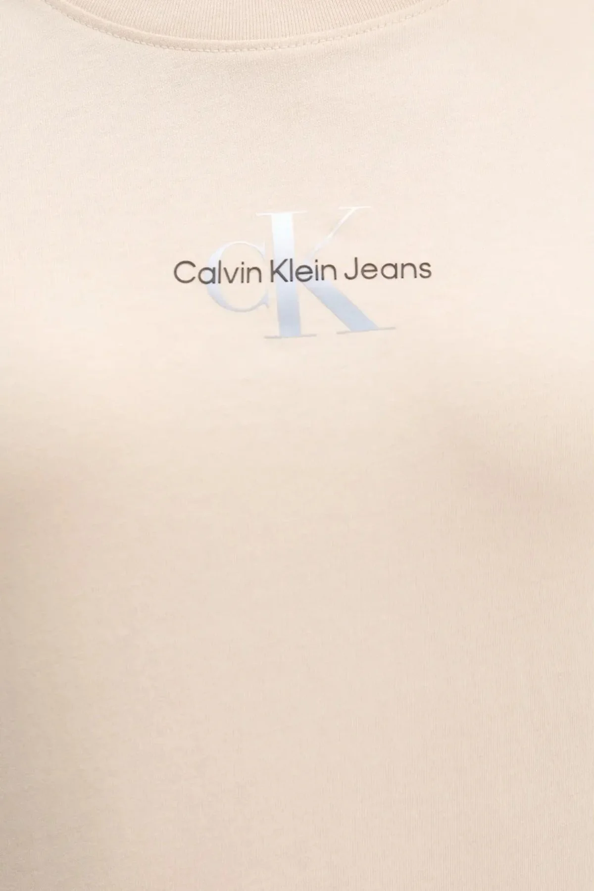 Calvin Klein Pamuklu Slim Fit Bisiklet Yaka Logolu J20J225252AEA Bayan T Shirt J20J225252 AEA BEJ - 10