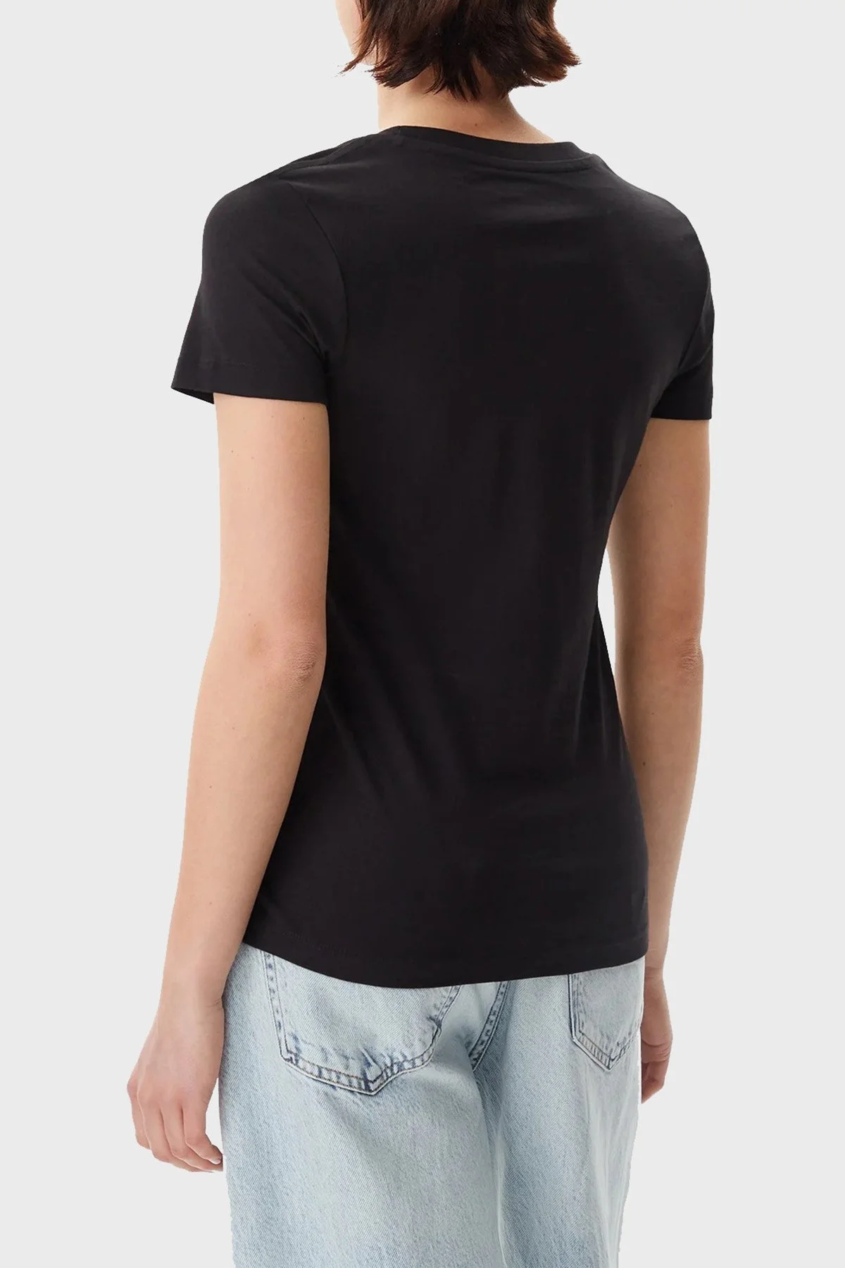 Calvin Klein Pamuklu Slim Fit Bisiklet Yaka Logolu J20J225252BEH Bayan T Shirt J20J225252 BEH SİYAH - 2