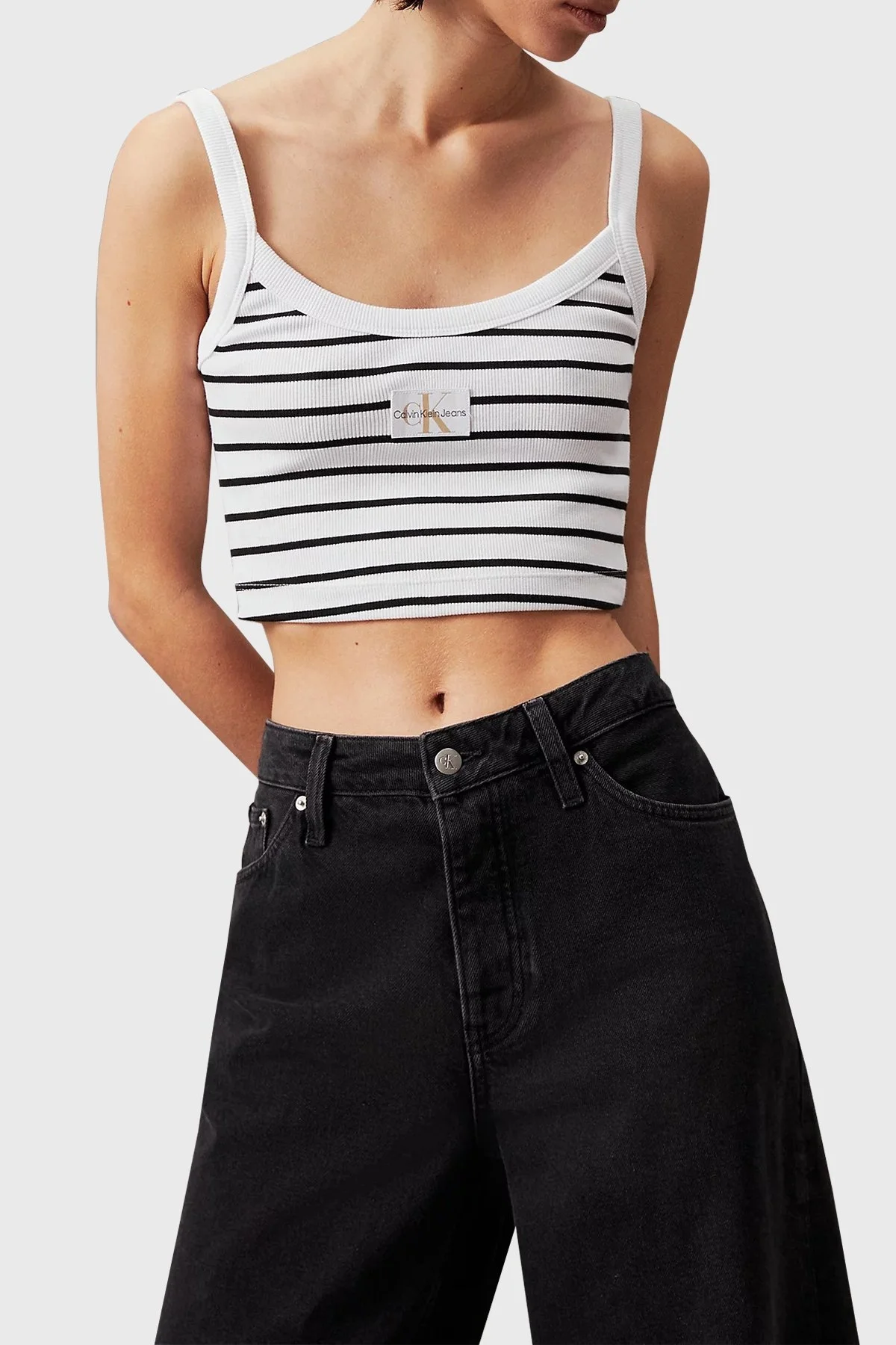 Calvin Klein Pamuklu Slim Fit Bralet J20J2235580GO Bayan Top J20J223558 0GO SİYAH-BEYAZ - 1