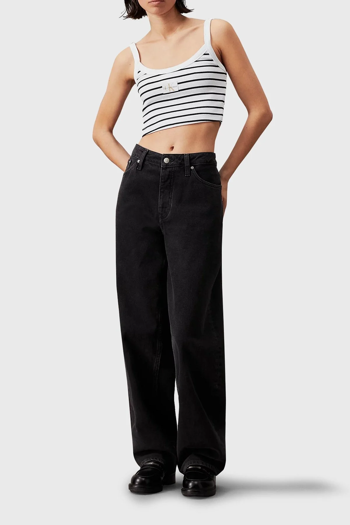 Calvin Klein Pamuklu Slim Fit Bralet J20J2235580GO Bayan Top J20J223558 0GO SİYAH-BEYAZ - 4