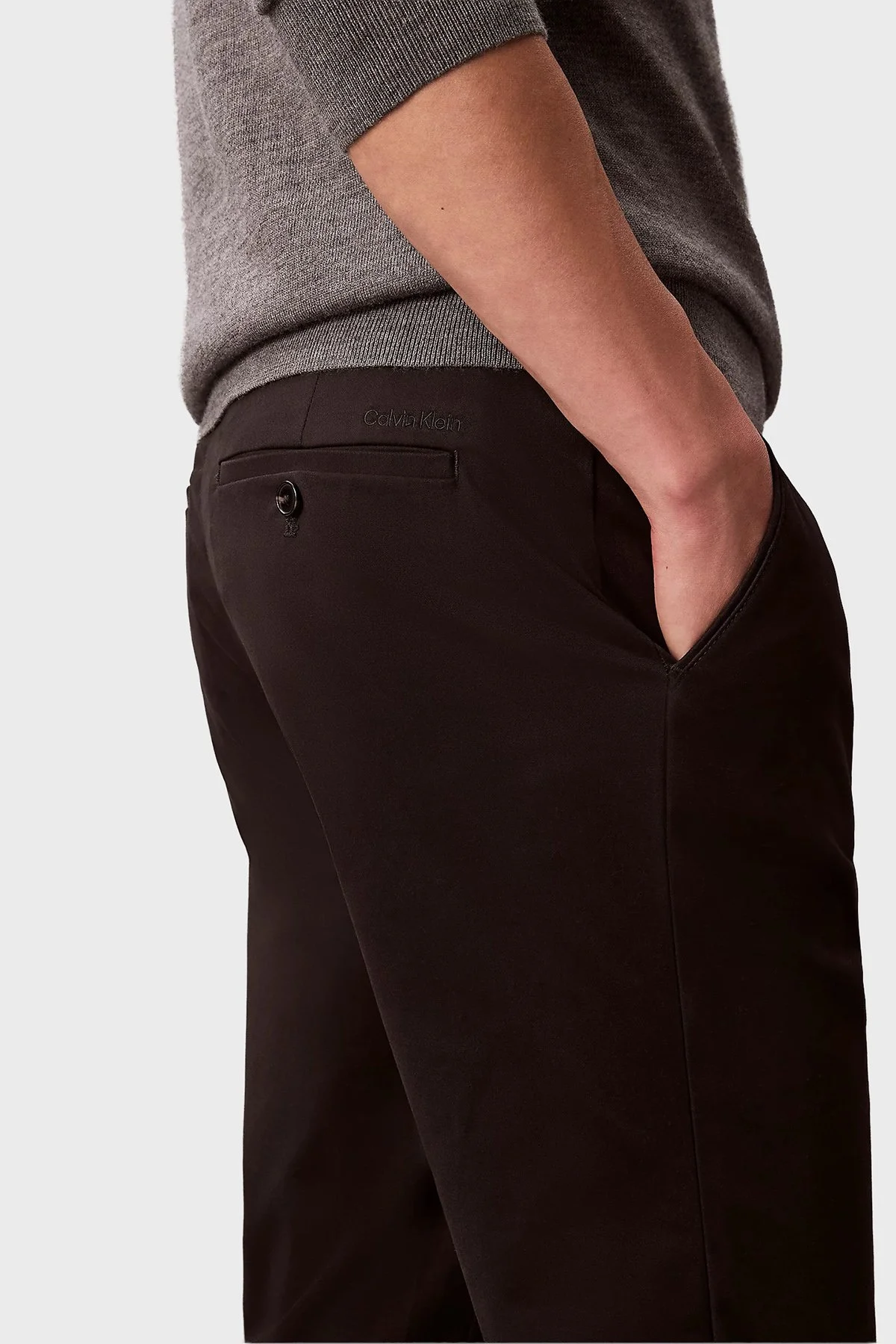 Calvin Klein Pamuklu Slim Fit Dar Paça Chino LV04LD613GUB1 Erkek Pantolon LV04LD613G UB1 SİYAH - 5