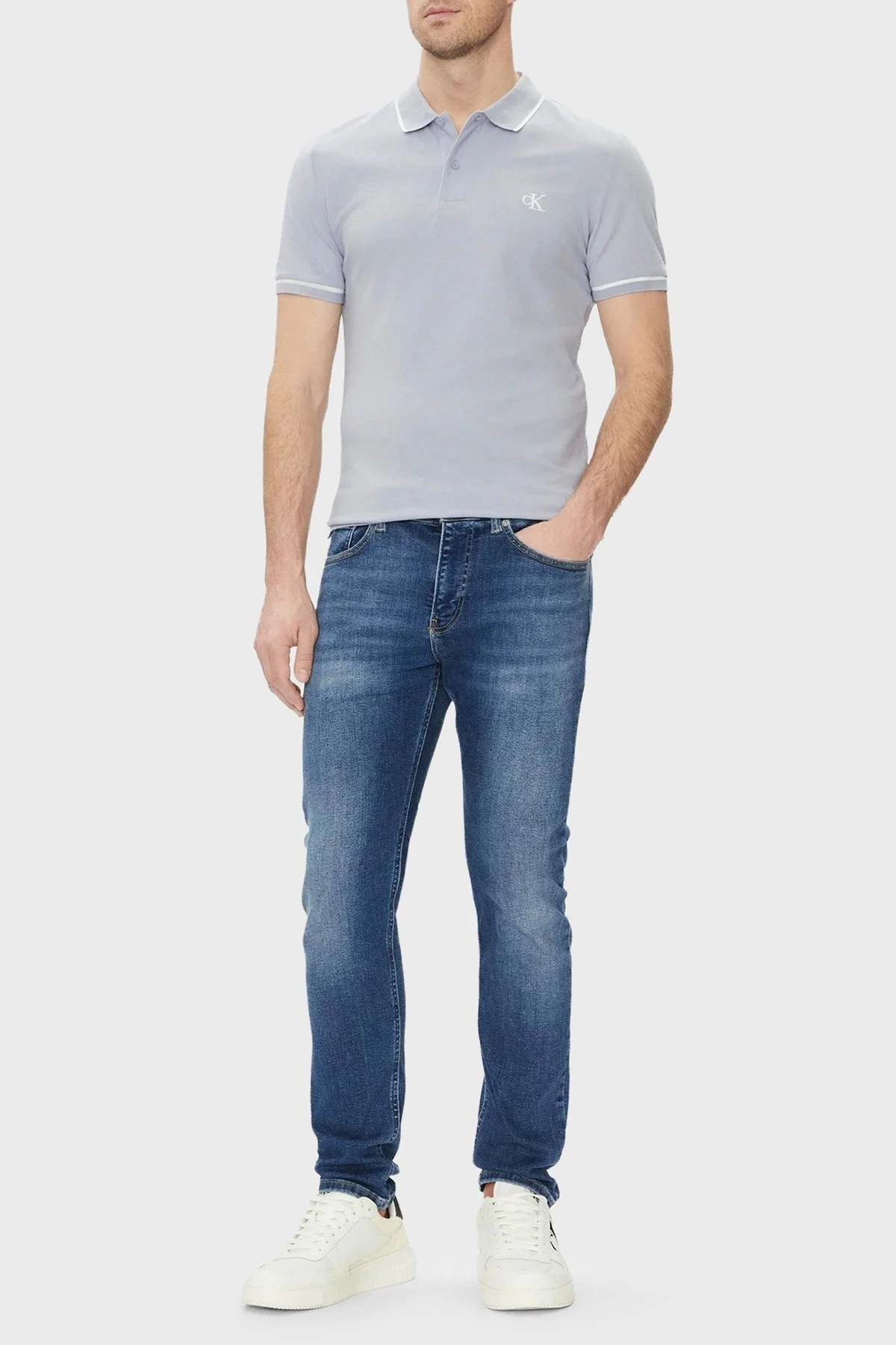 Calvin Klein Pamuklu Slim Fit Düğmeli J30J315603CAG Erkek Polo Yaka T Shirt J30J315603 CAG AÇIK MAVİ - 6