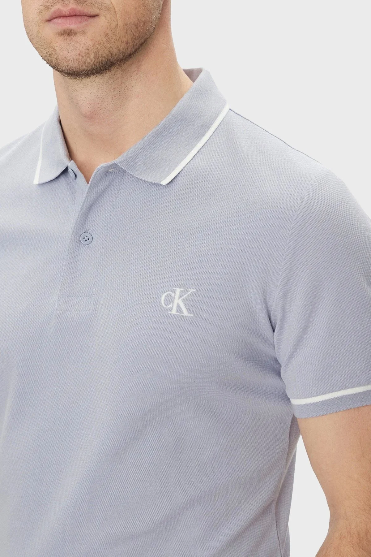 Calvin Klein Pamuklu Slim Fit Düğmeli J30J315603CAG Erkek Polo Yaka T Shirt J30J315603 CAG AÇIK MAVİ - 8
