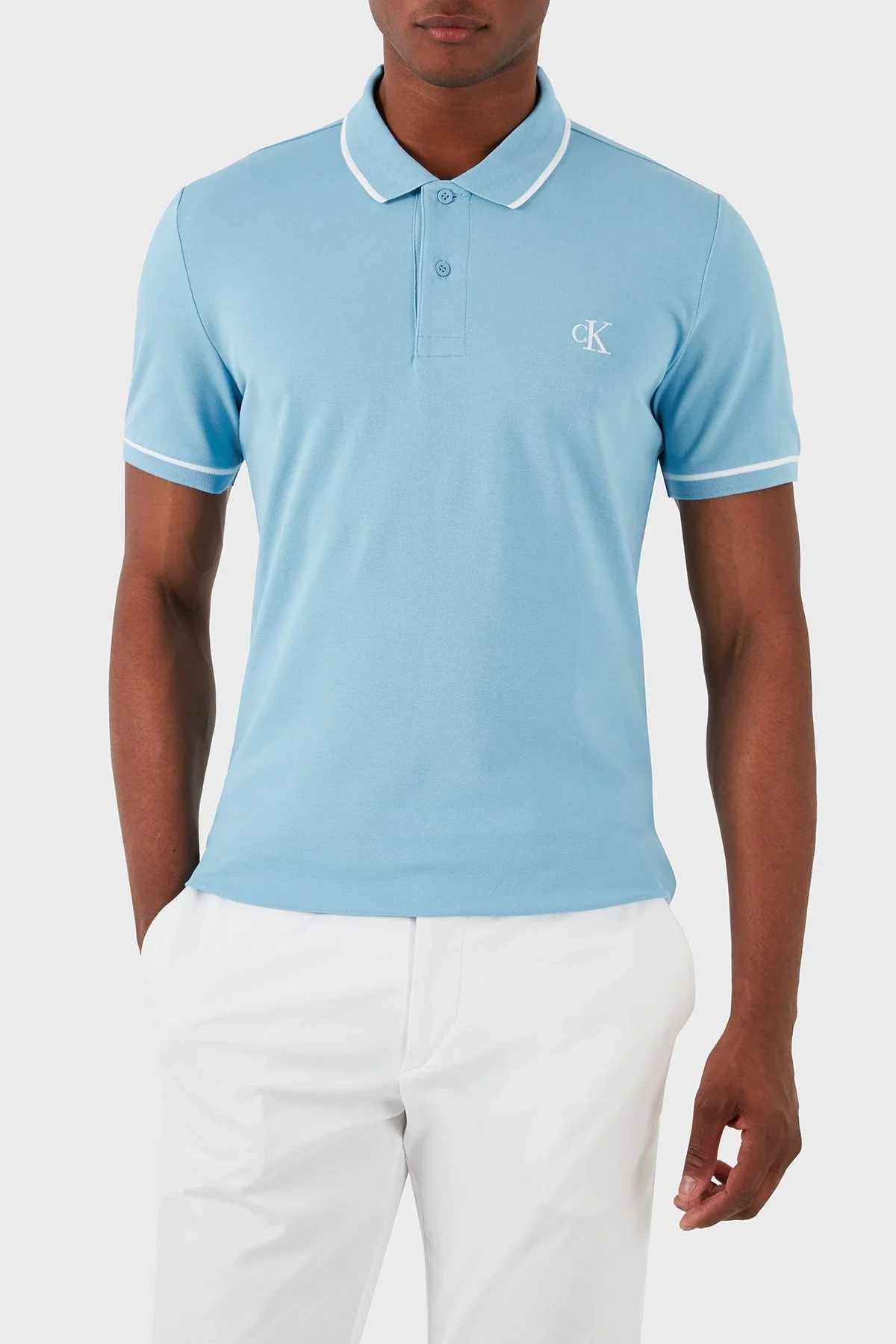 Calvin Klein Pamuklu Slim Fit Düğmeli J30J315603CEZ Erkek Polo Yaka T Shirt J30J315603 CEZ MAVİ - 1