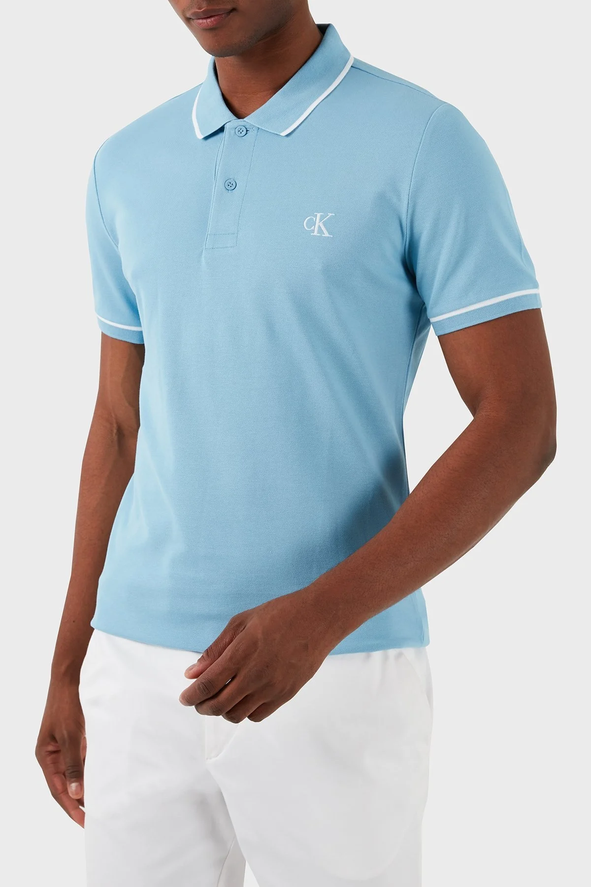 Calvin Klein Pamuklu Slim Fit Düğmeli J30J315603CEZ Erkek Polo Yaka T Shirt J30J315603 CEZ MAVİ - 3