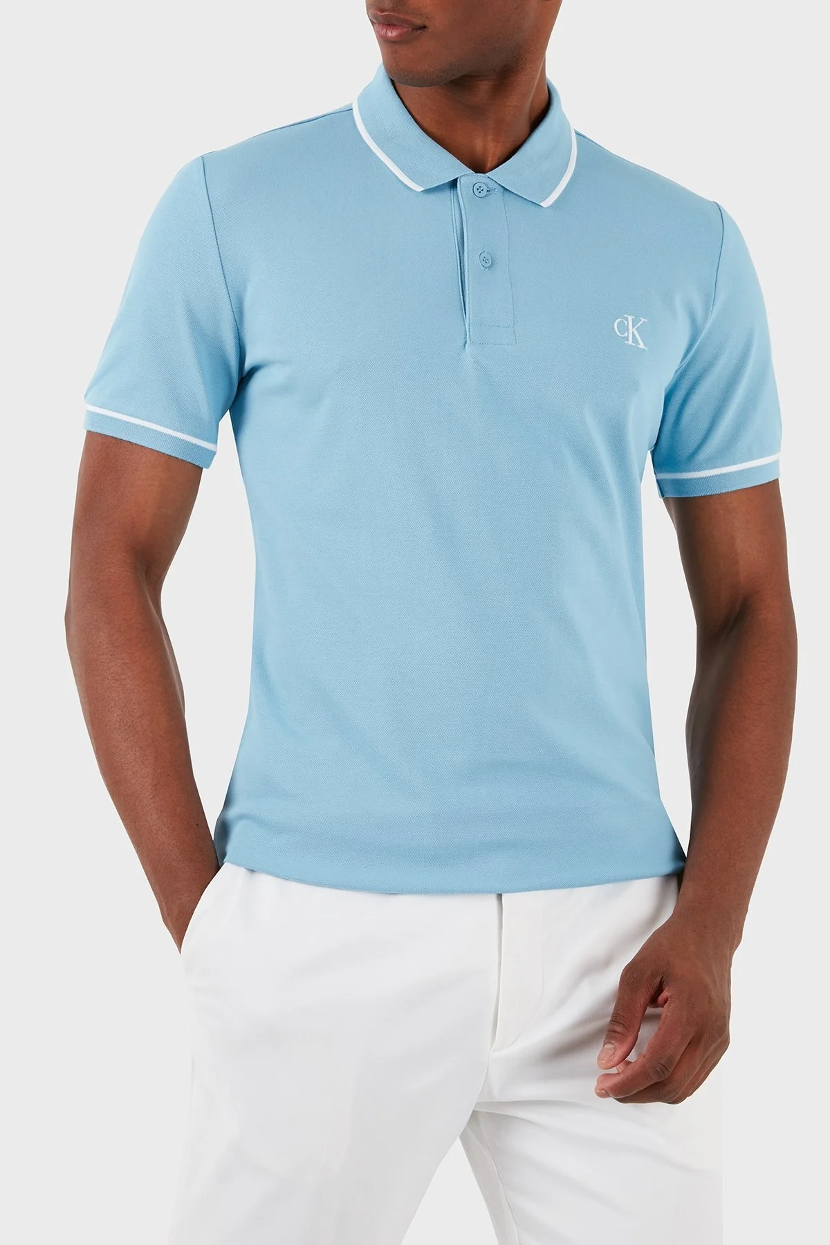 Calvin Klein Pamuklu Slim Fit Düğmeli J30J315603CEZ Erkek Polo Yaka T Shirt J30J315603 CEZ MAVİ - 4