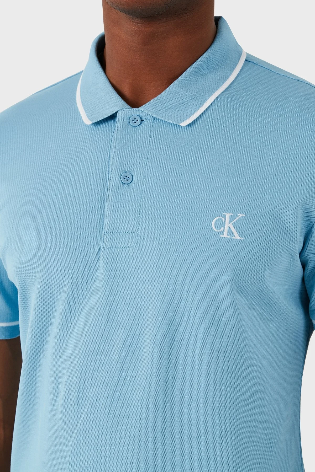 Calvin Klein Pamuklu Slim Fit Düğmeli J30J315603CEZ Erkek Polo Yaka T Shirt J30J315603 CEZ MAVİ - 11