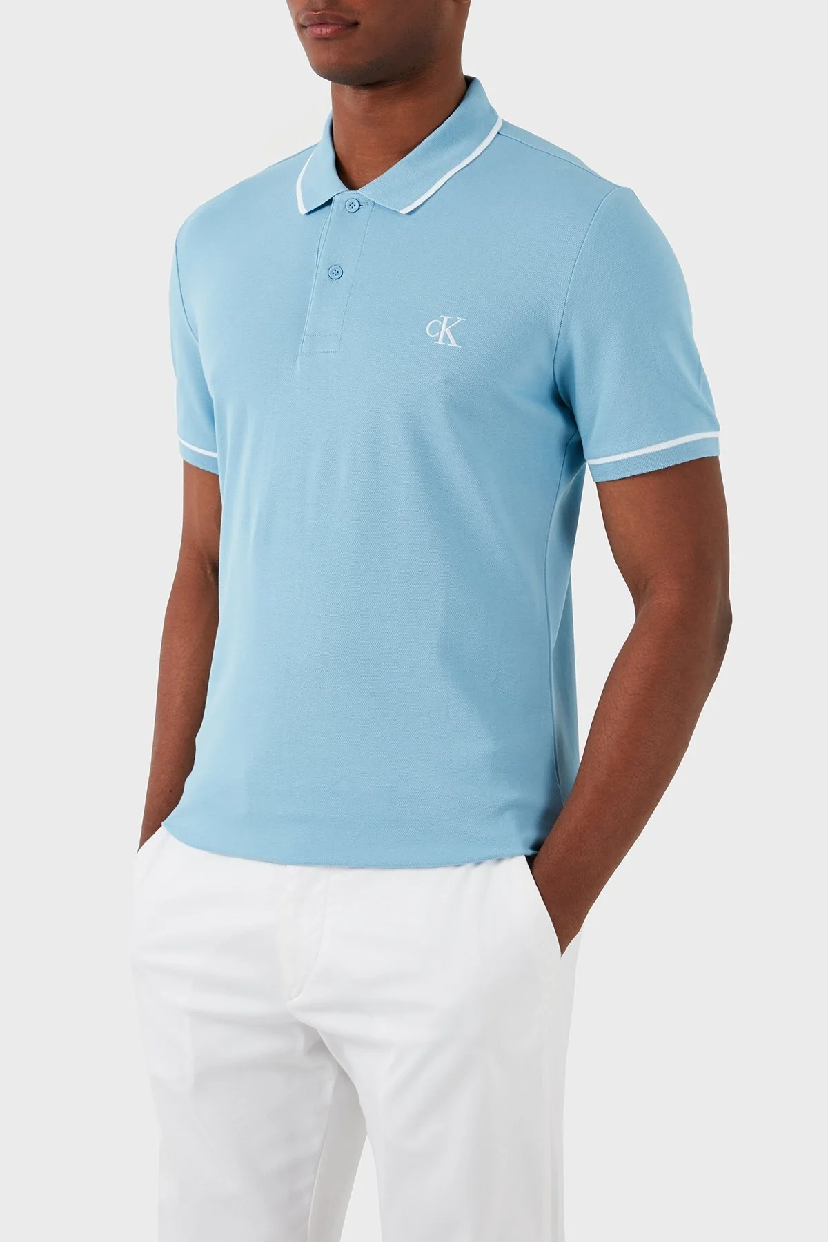 Calvin Klein Pamuklu Slim Fit Düğmeli J30J315603CEZ Erkek Polo Yaka T Shirt J30J315603 CEZ MAVİ - 12