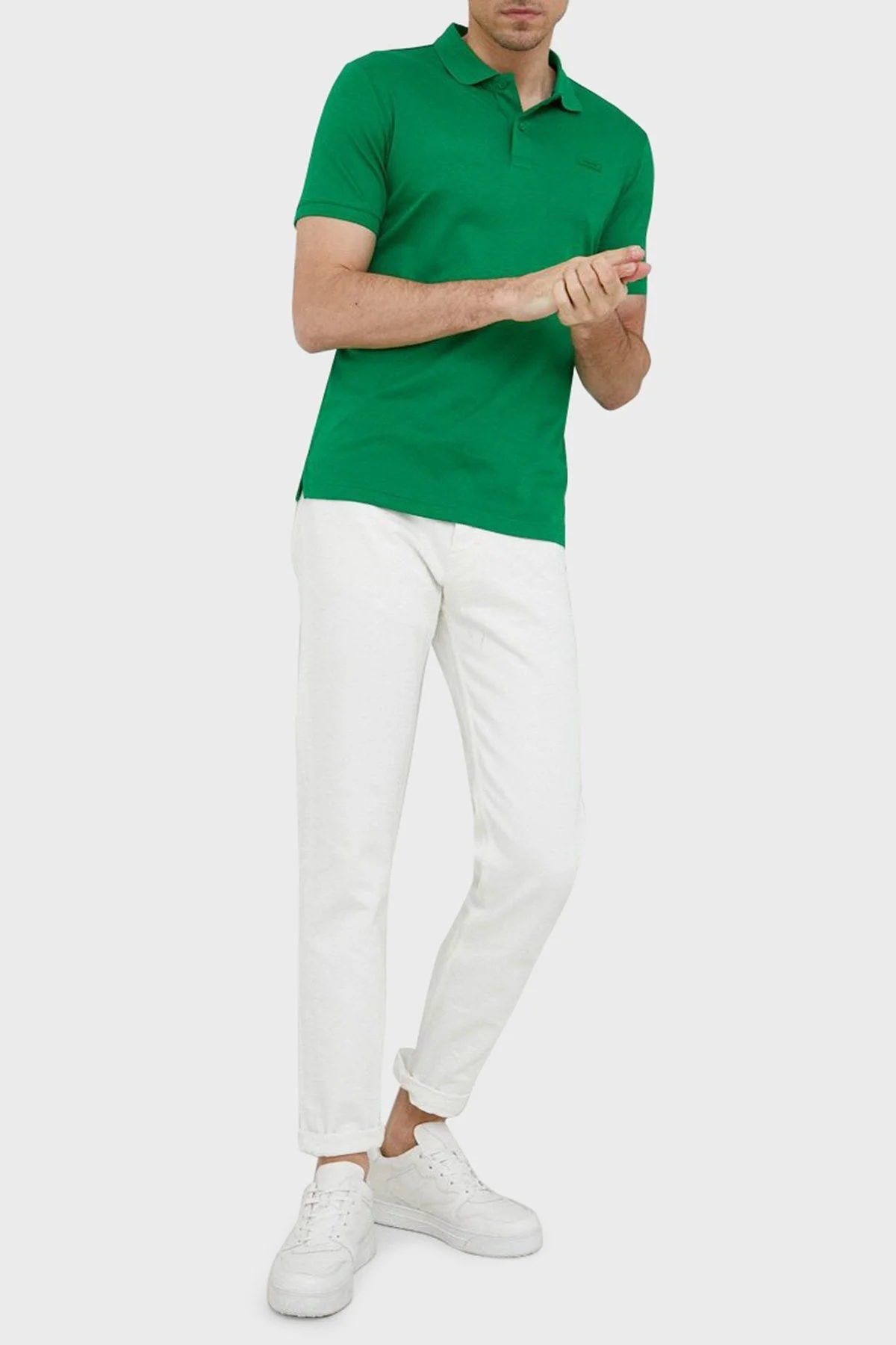 Calvin Klein Pamuklu Slim Fit Düğmeli K10K111657LZL Erkek Polo T Shirt K10K111657 LZL YEŞİL - 3