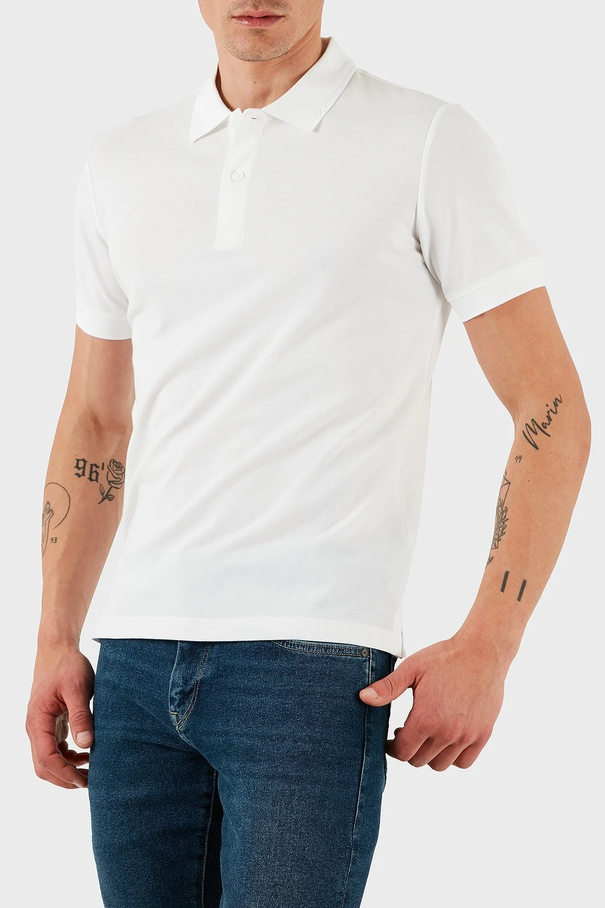 Calvin Klein Pamuklu Slim Fit Düğmeli K10K114484YAF Erkek Polo Yaka T Shirt K10K114484 YAF BEYAZ - 9