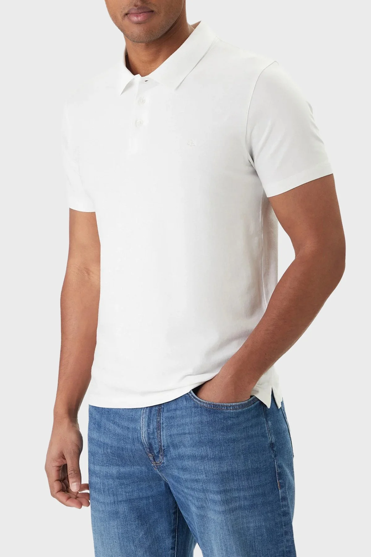 Calvin Klein Pamuklu Slim Fit Düğmeli LV04LF200GYAF Erkek Polo LV04LF200G YAF BEYAZ - 1