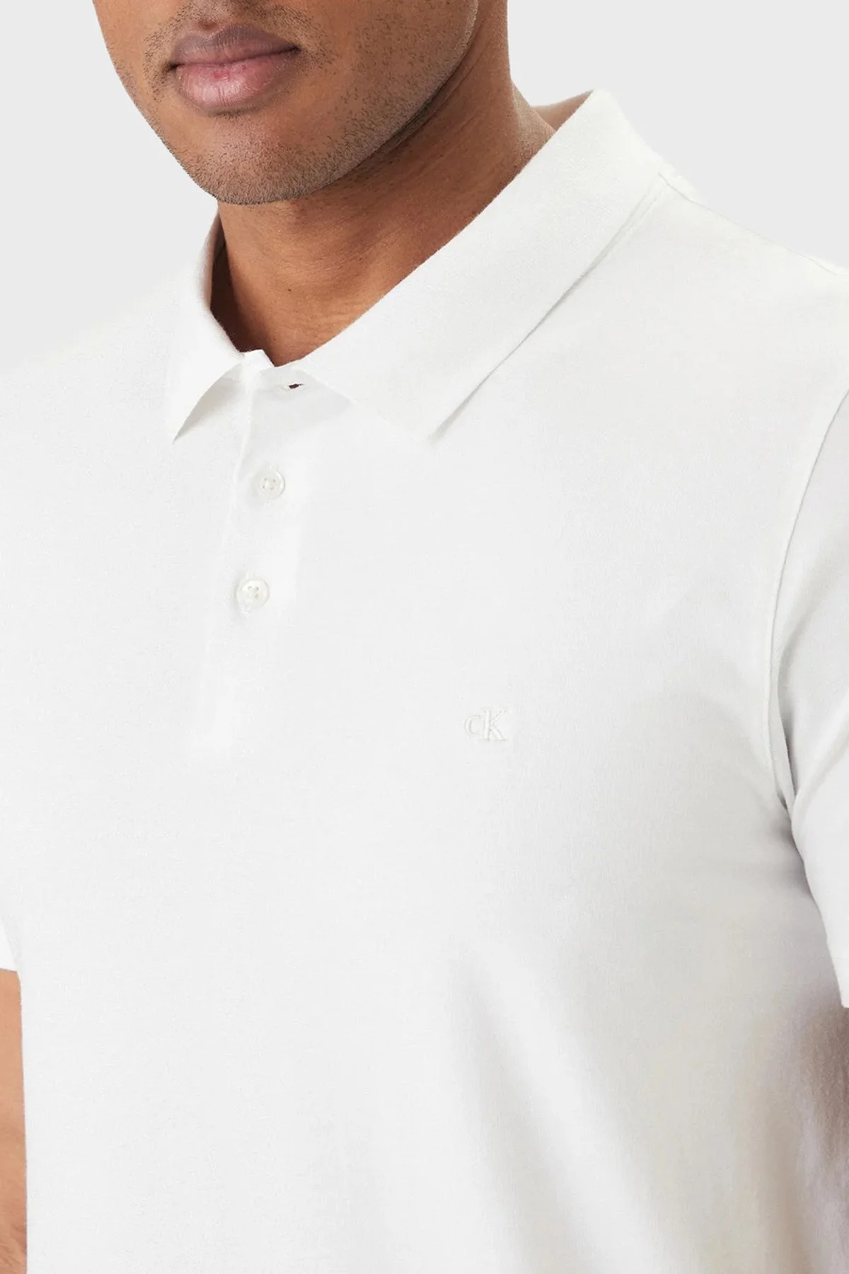 Calvin Klein Pamuklu Slim Fit Düğmeli LV04LF200GYAF Erkek Polo LV04LF200G YAF BEYAZ - 4