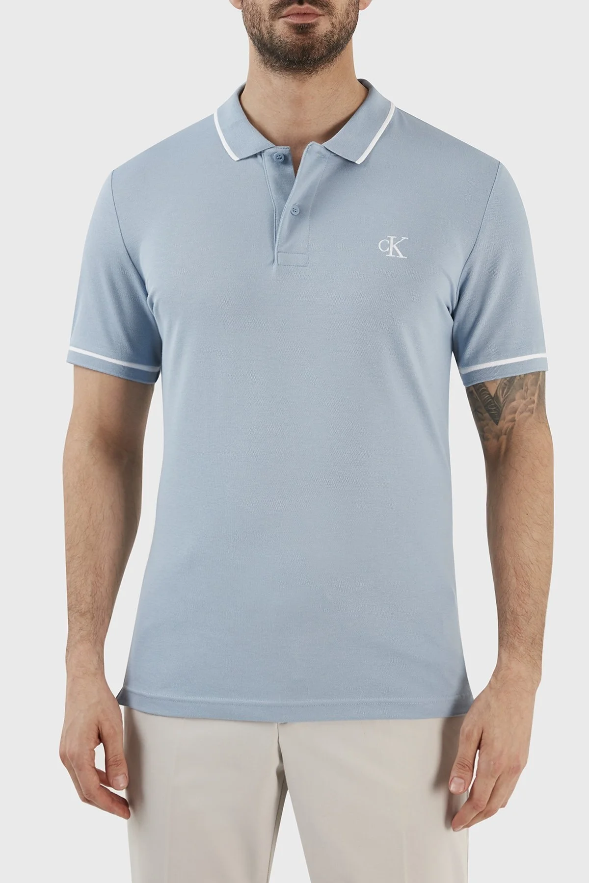 Calvin Klein Pamuklu Slim Fit Düğmeli Yaka J30J315603DAR Erkek Polo T Shirt J30J315603 DAR LACİVERT - 1