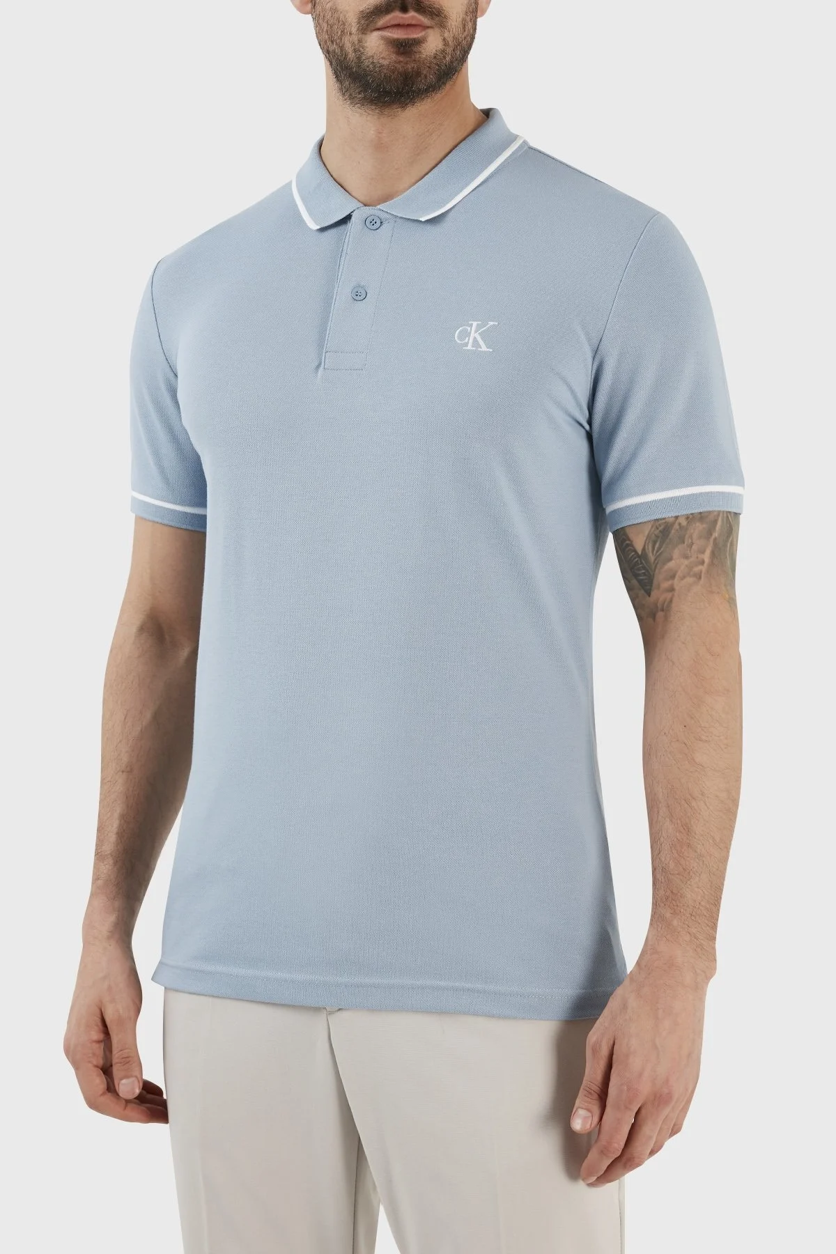 Calvin Klein Pamuklu Slim Fit Düğmeli Yaka J30J315603DAR Erkek Polo T Shirt J30J315603 DAR LACİVERT - 3