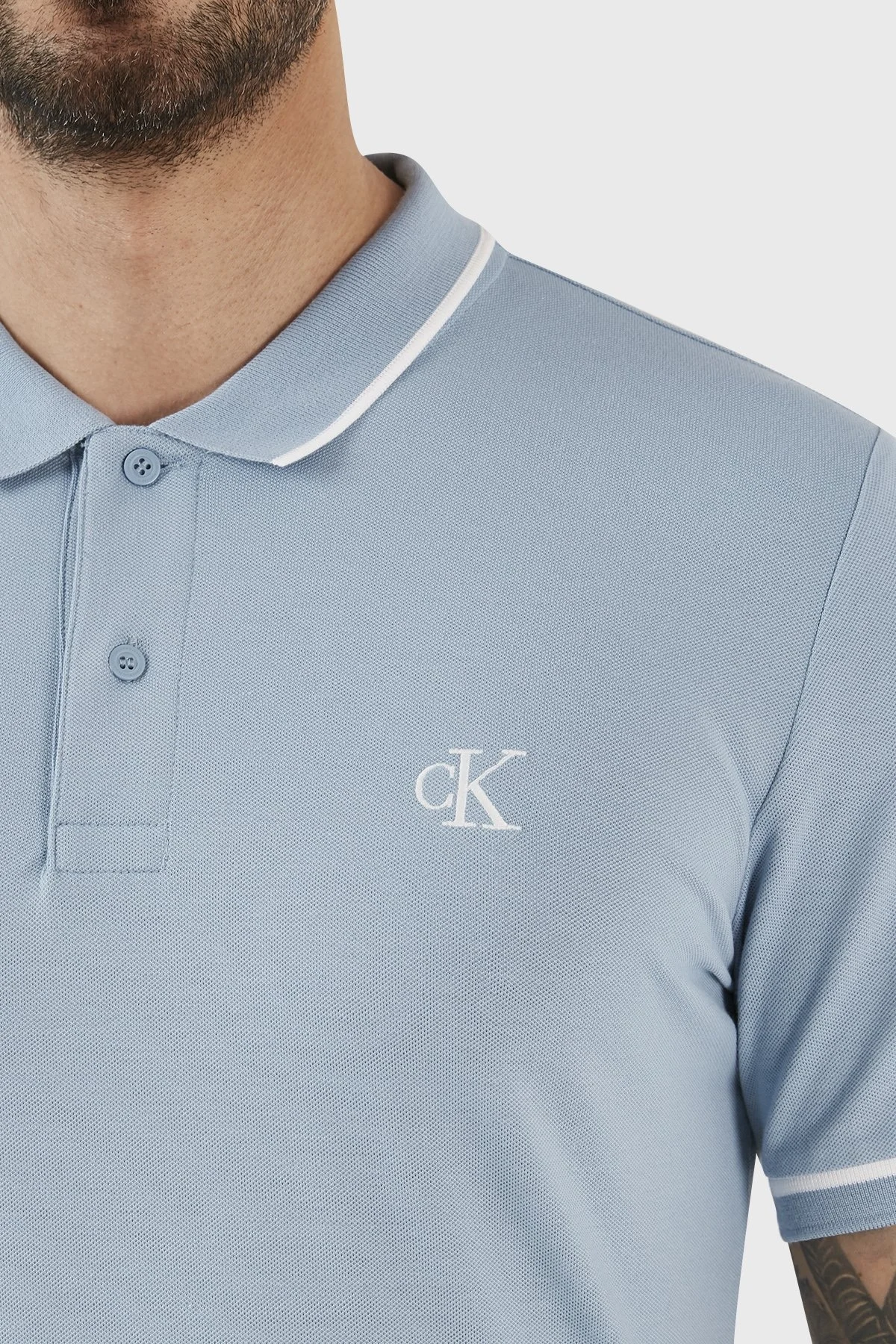 Calvin Klein Pamuklu Slim Fit Düğmeli Yaka J30J315603DAR Erkek Polo T Shirt J30J315603 DAR LACİVERT - 5