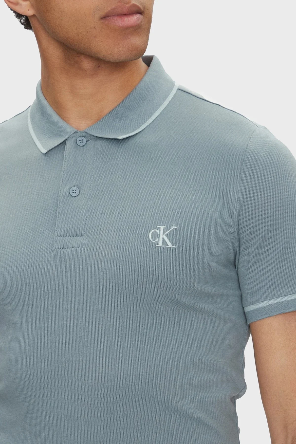 Calvin Klein Pamuklu Slim Fit Düğmeli Yaka Polo T Shirt J30J315603CKM Erkek Polo Yaka T Shirt J30J315603 CKM AÇIK MAVİ - 9