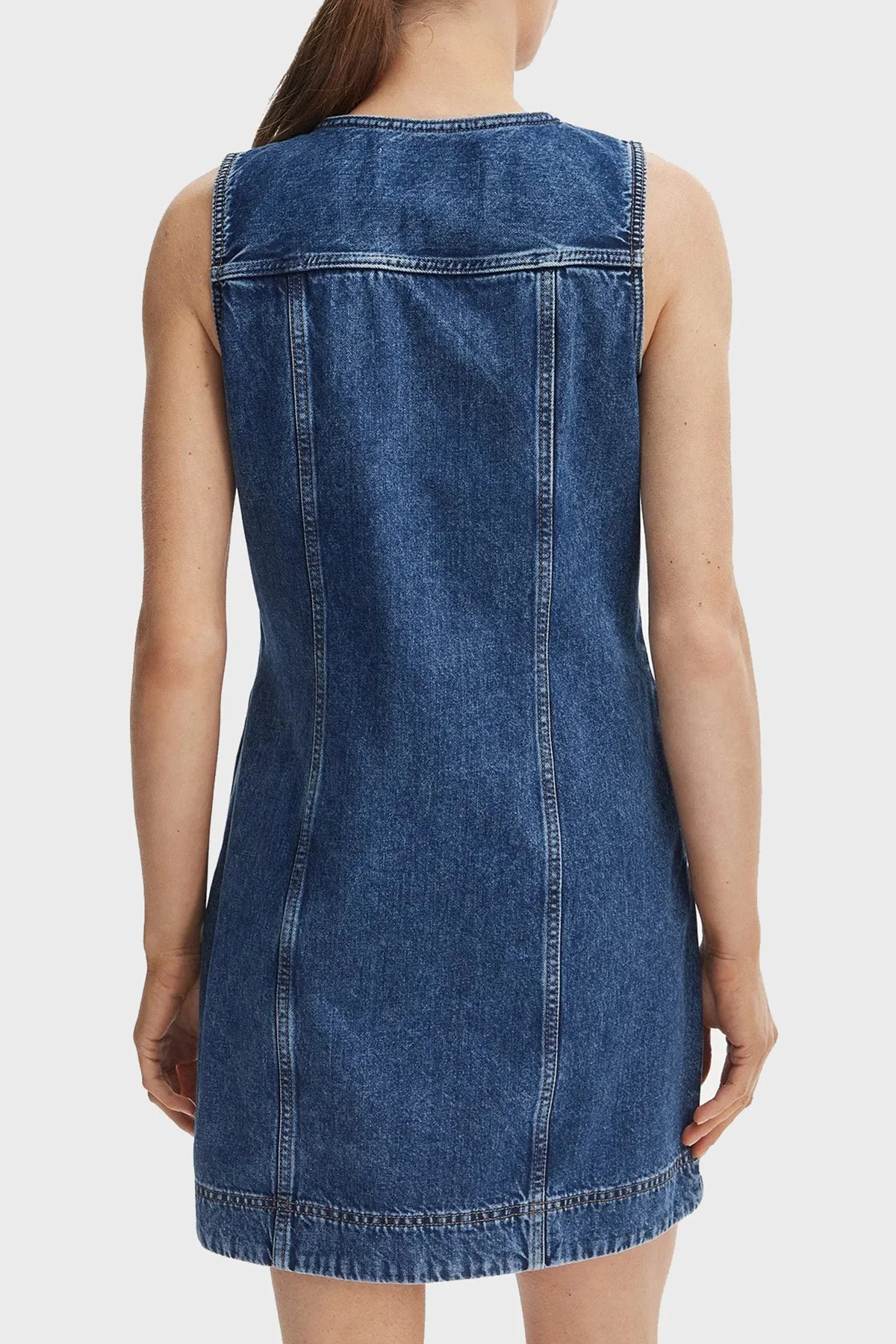 Calvin Klein Pamuklu Slim Fit Düğmeli Yuvarlak Yaka Kot LV047F761G0LX Kadın Elbise LV047F761G 0LX LACİVERT - 3