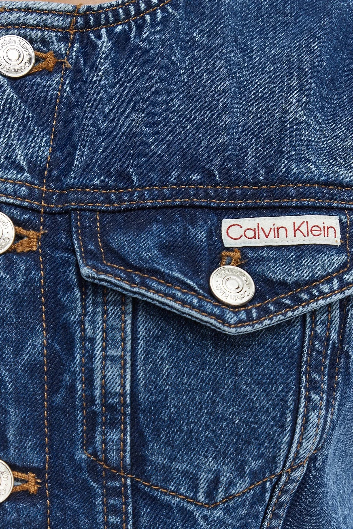 Calvin Klein Pamuklu Slim Fit Düğmeli Yuvarlak Yaka Kot LV047F761G0LX Kadın Elbise LV047F761G 0LX LACİVERT - 5