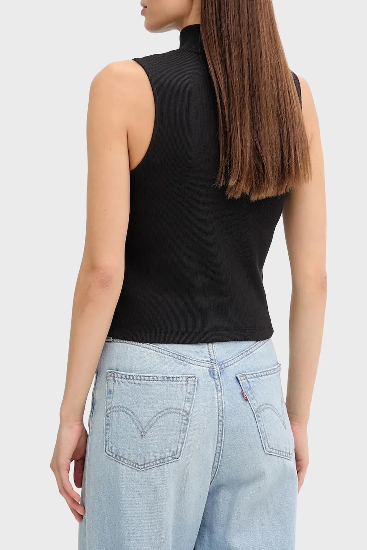 Calvin Klein Pamuklu Slim Fit Fermuarlı Dik Yaka Logolu LV047C909GUB1 Bayan Top LV047C909G UB1 SİYAH - 3