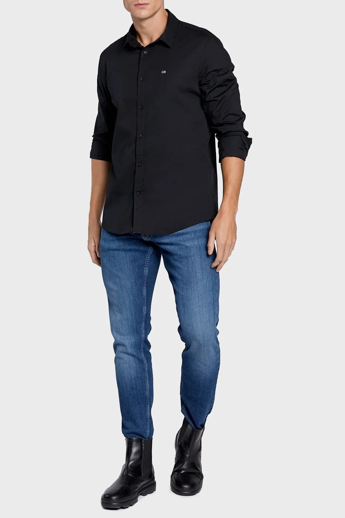 Calvin Klein Pamuklu Slim Fit İnce Poplin Streç Erkek Gömlek K10K110856 BEH SİYAH - 2