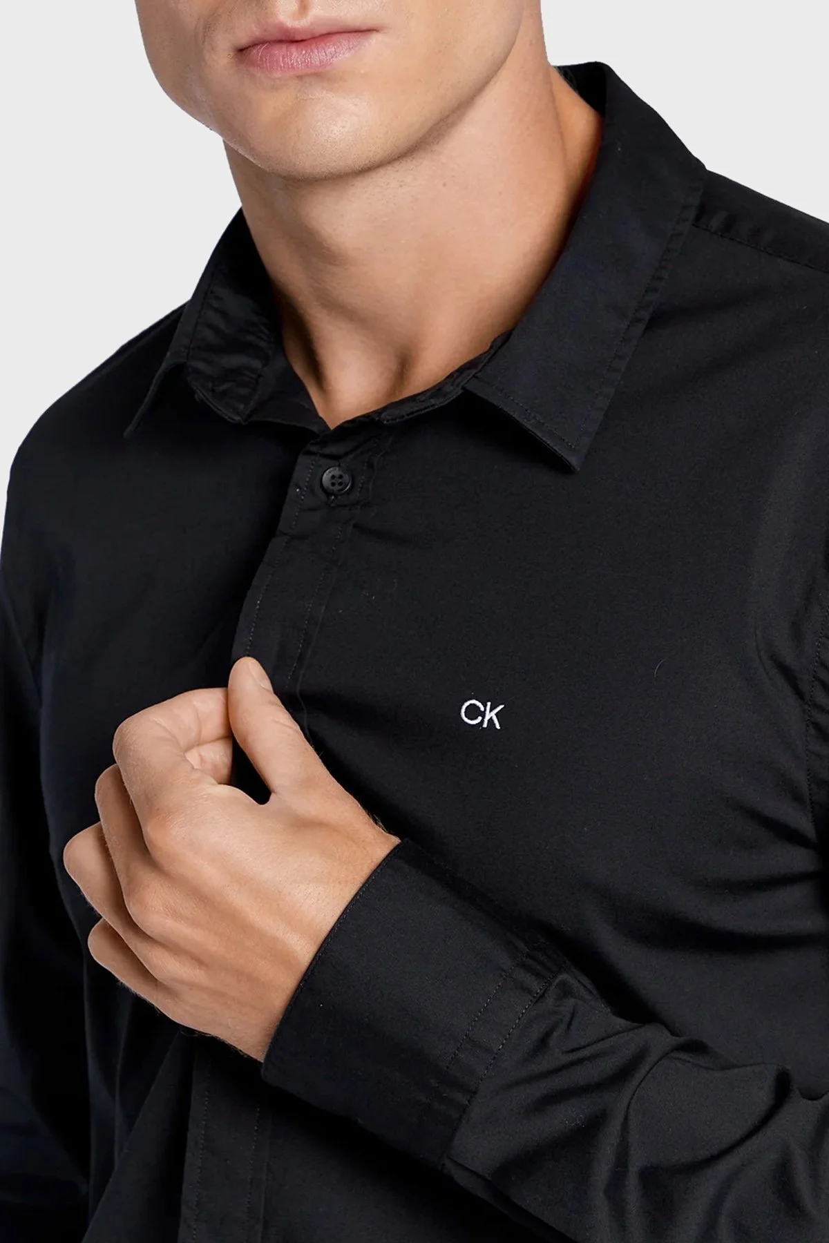Calvin Klein Pamuklu Slim Fit İnce Poplin Streç Erkek Gömlek K10K110856 BEH SİYAH - 3
