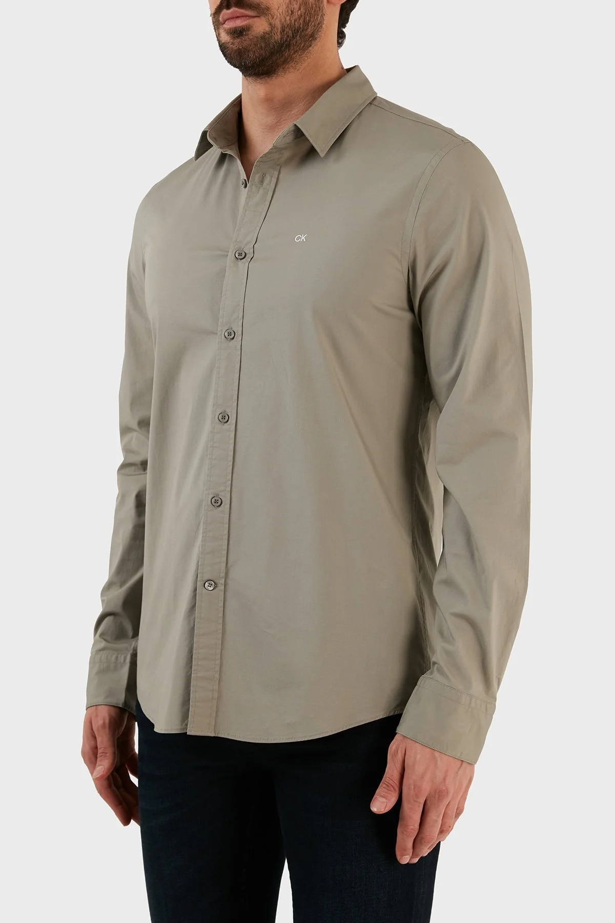 Calvin Klein Pamuklu Slim Fit İnce Poplin Streç Erkek Gömlek K10K110856 CHH GRİ - 2
