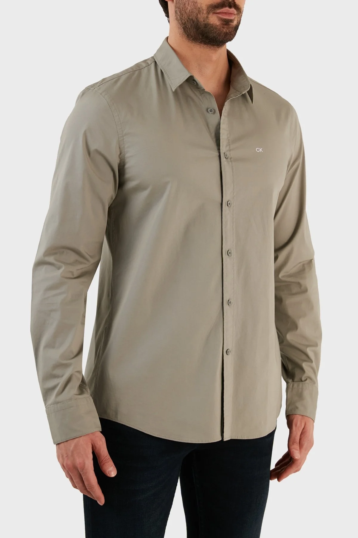 Calvin Klein Pamuklu Slim Fit İnce Poplin Streç Erkek Gömlek K10K110856 CHH GRİ - 3